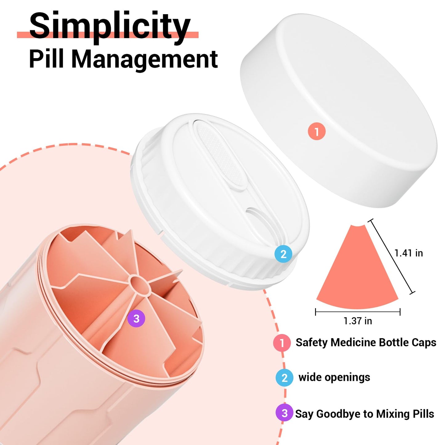 Extra Large Supplement Organizer,Betife Daily Weekly Pill Organizer Bottle, Pill Dispenser with 7 Large Compartments, Organizer to Hold Monthly Vitamin or Medication,Includes 21 Pcs Labels(Pink)