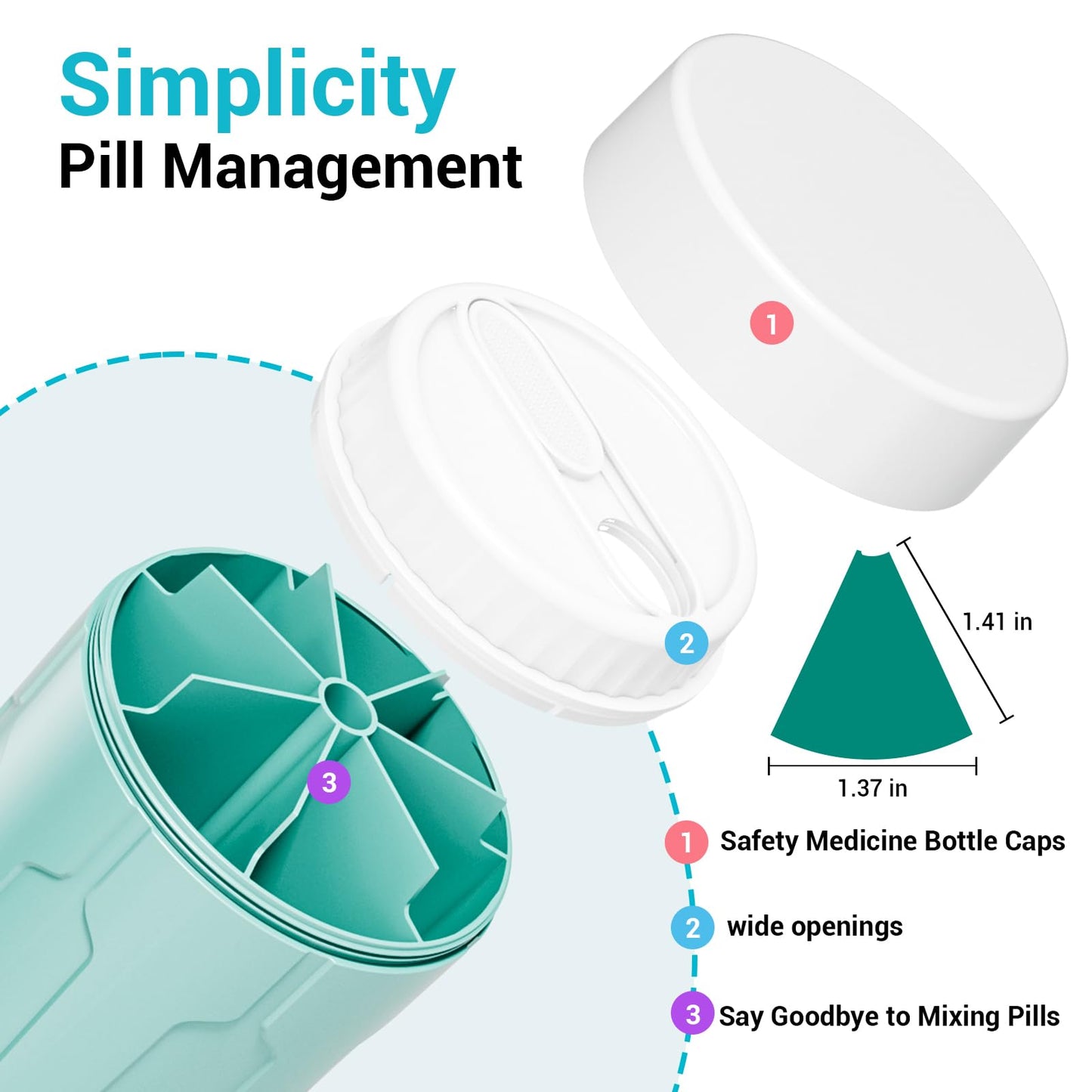 Extra Large Supplement Organizer,Betife Daily Weekly Pill Organizer Bottle, Pill Dispenser with 7 Large Compartments, Organizer to Hold Monthly Vitamin or Medication,Includes 21 Pcs Labels (Cyan)