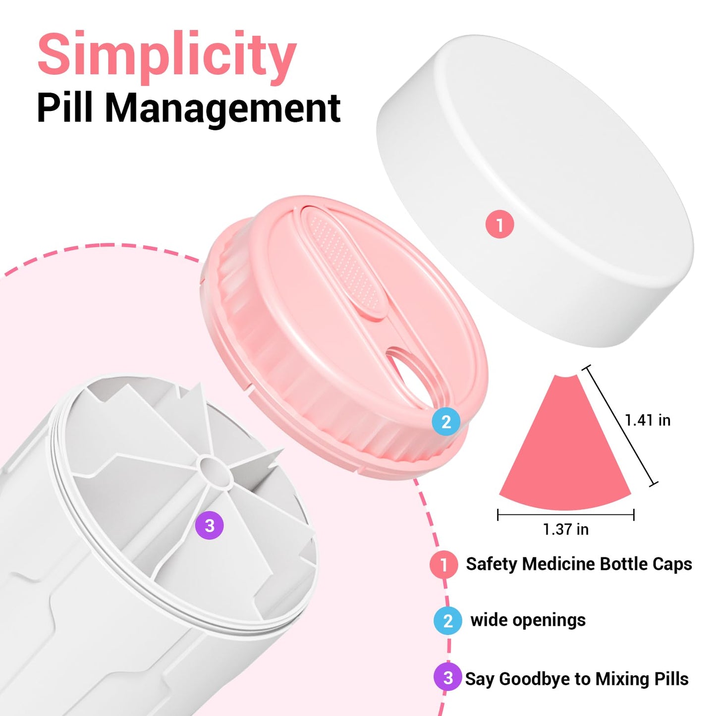 Extra Large Supplement Organizer,Betife Daily Weekly Pill Organizer Bottle, Pill Dispenser with 7 Large Compartments, Organizer to Hold Monthly Vitamin or Medication,Includes 21 Pcs Labels(White)