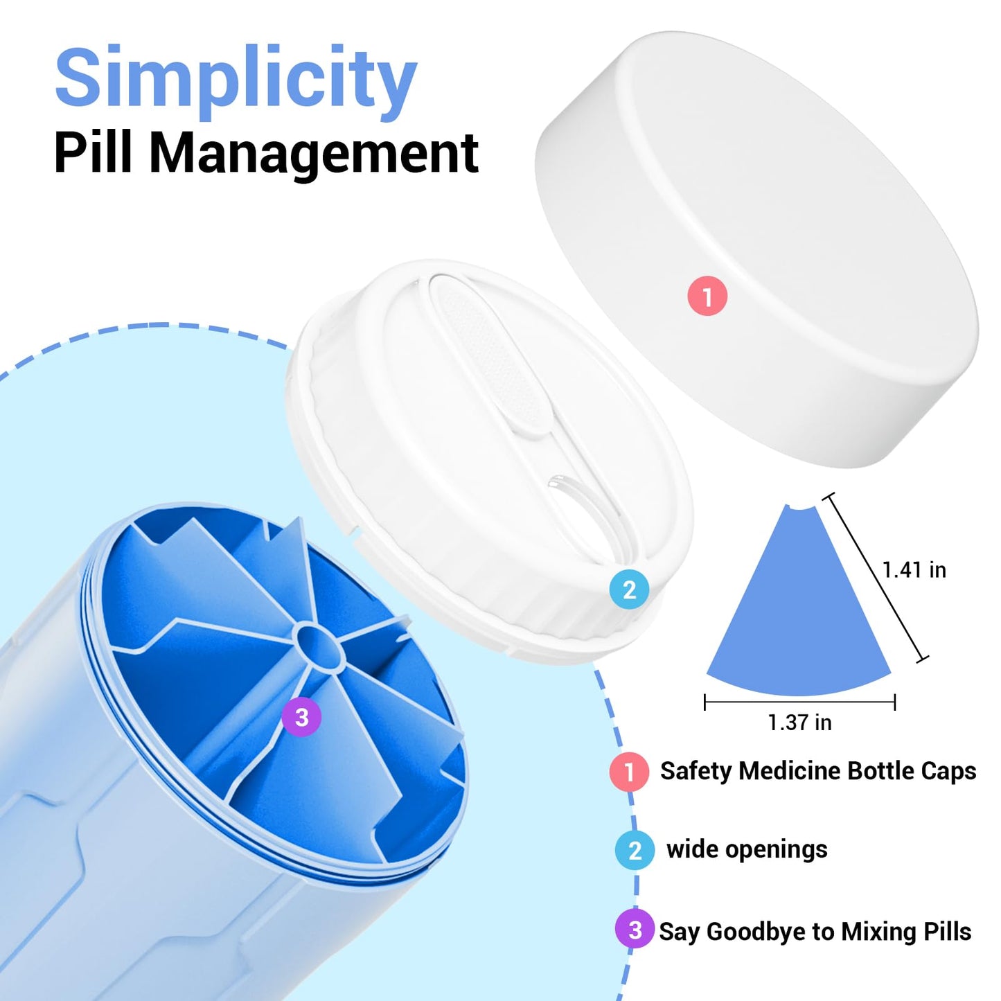 Extra Large Supplement Organizer,Betife Daily Weekly Pill Organizer Bottle, Pill Dispenser with 7 Large Compartments, Organizer to Hold Monthly Vitamin or Medication,includes 21 Pcs Labels (Blue)