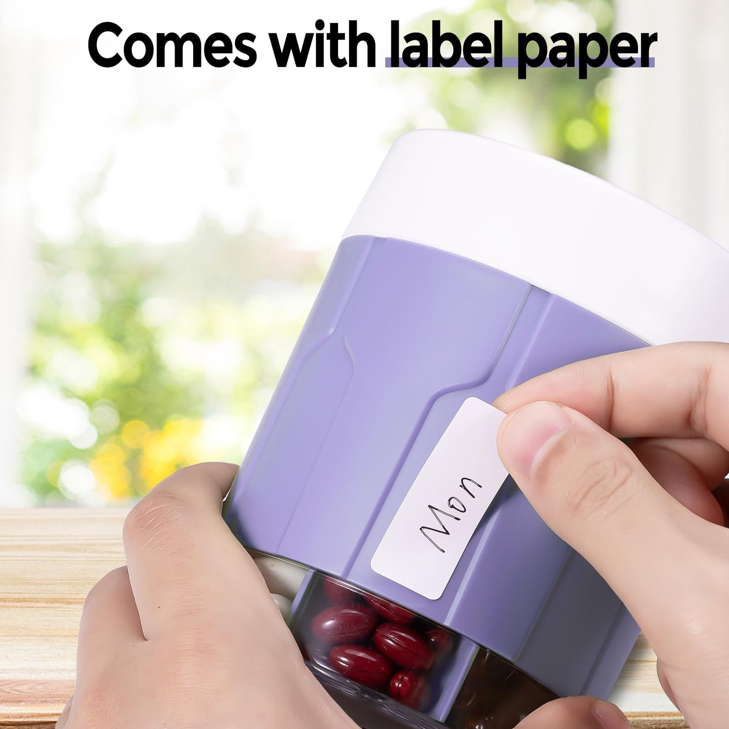 Extra Large Supplement Organizer,Betife Daily Weekly Pill Organizer Bottle, Pill Dispenser with 7 Large Compartments, Organizer to Hold Monthly Vitamin or Medication,Includes 21 Pcs Labels (Purple)