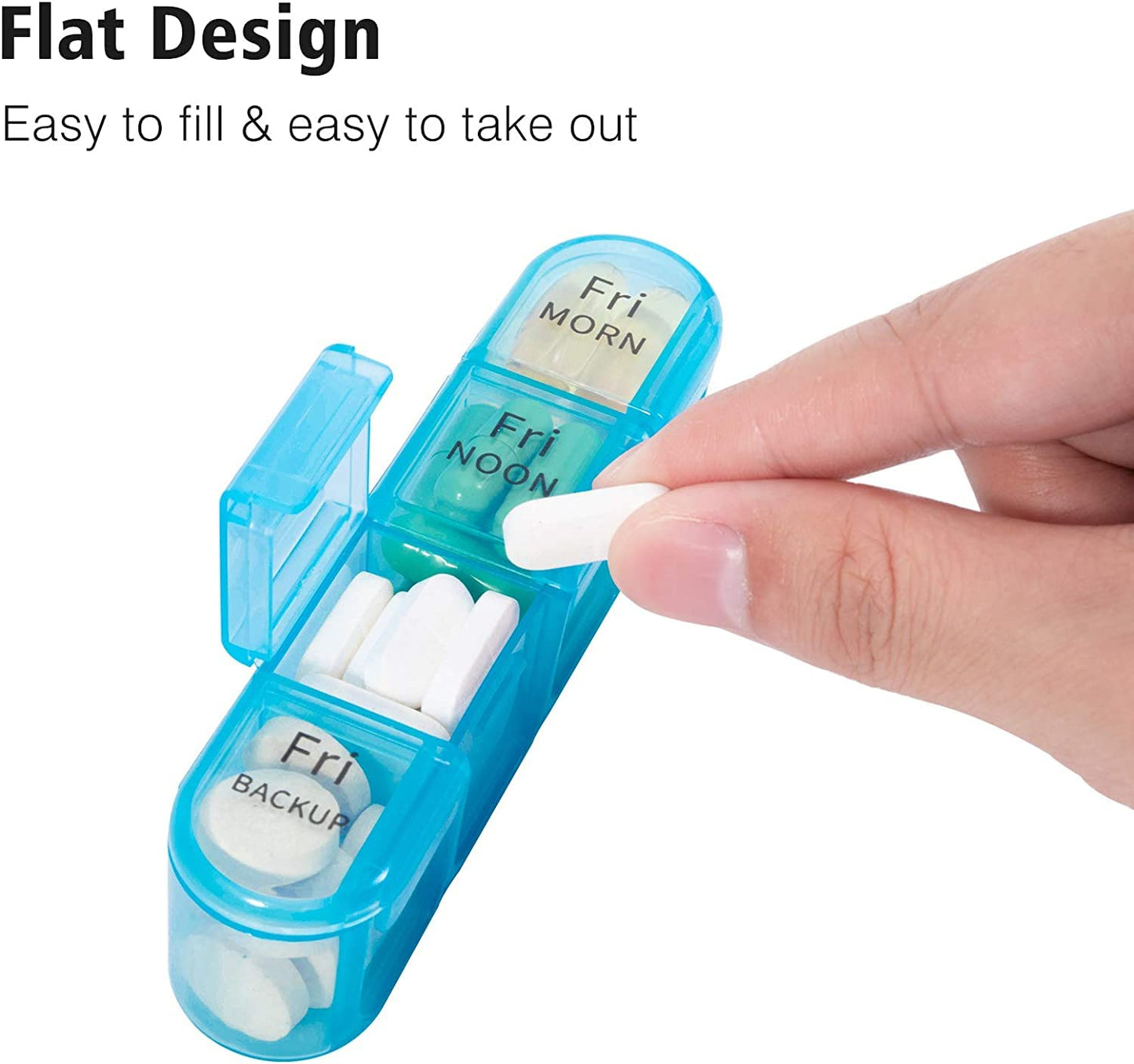 Pill Box 4 Times a Day, Betife Weekly Pill Box Organisers, 7 Day Tablet Organiser, Daily Pill Dispenser 7 Day 4 Compartments, Tablet Box for Medication, Vitamins and Supplements (Blue)