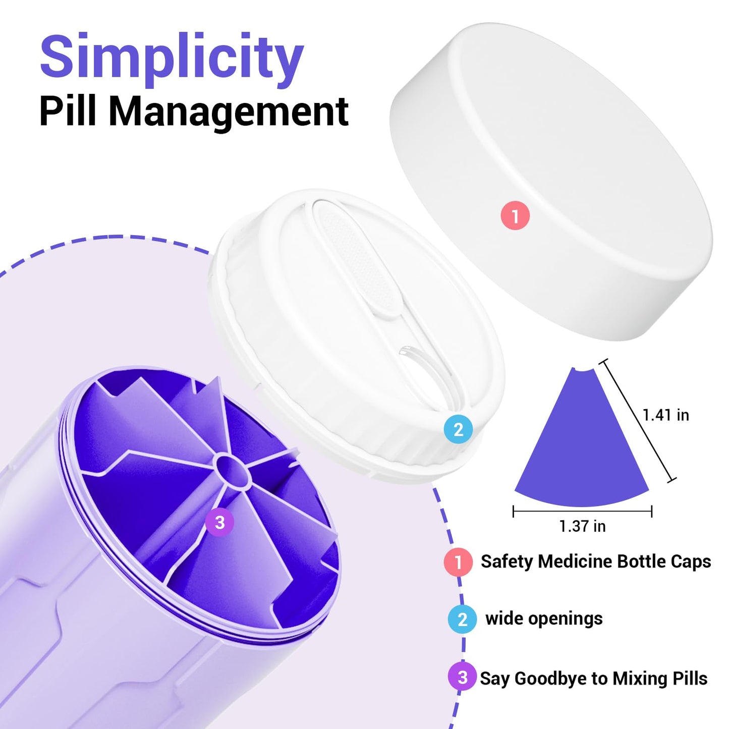 Extra Large Supplement Organizer,Betife Daily Weekly Pill Organizer Bottle, Pill Dispenser with 7 Large Compartments, Organizer to Hold Monthly Vitamin or Medication,Includes 21 Pcs Labels (Purple)
