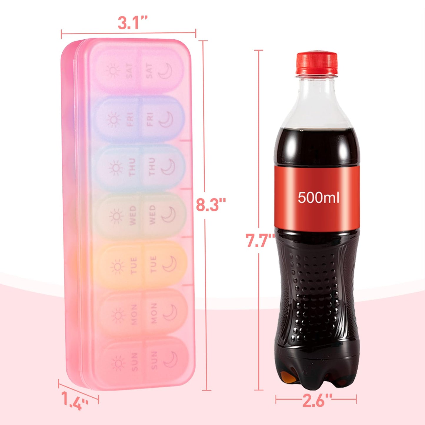 Betife Weekly Pill Organizer 2 Times a Day, 7 Day Pill Box AM PM, Portable Travel Pill Case, Daily Pill Container Day and Night, Medicine Organizer for Medication, Vitamin or Supplement(Pink)