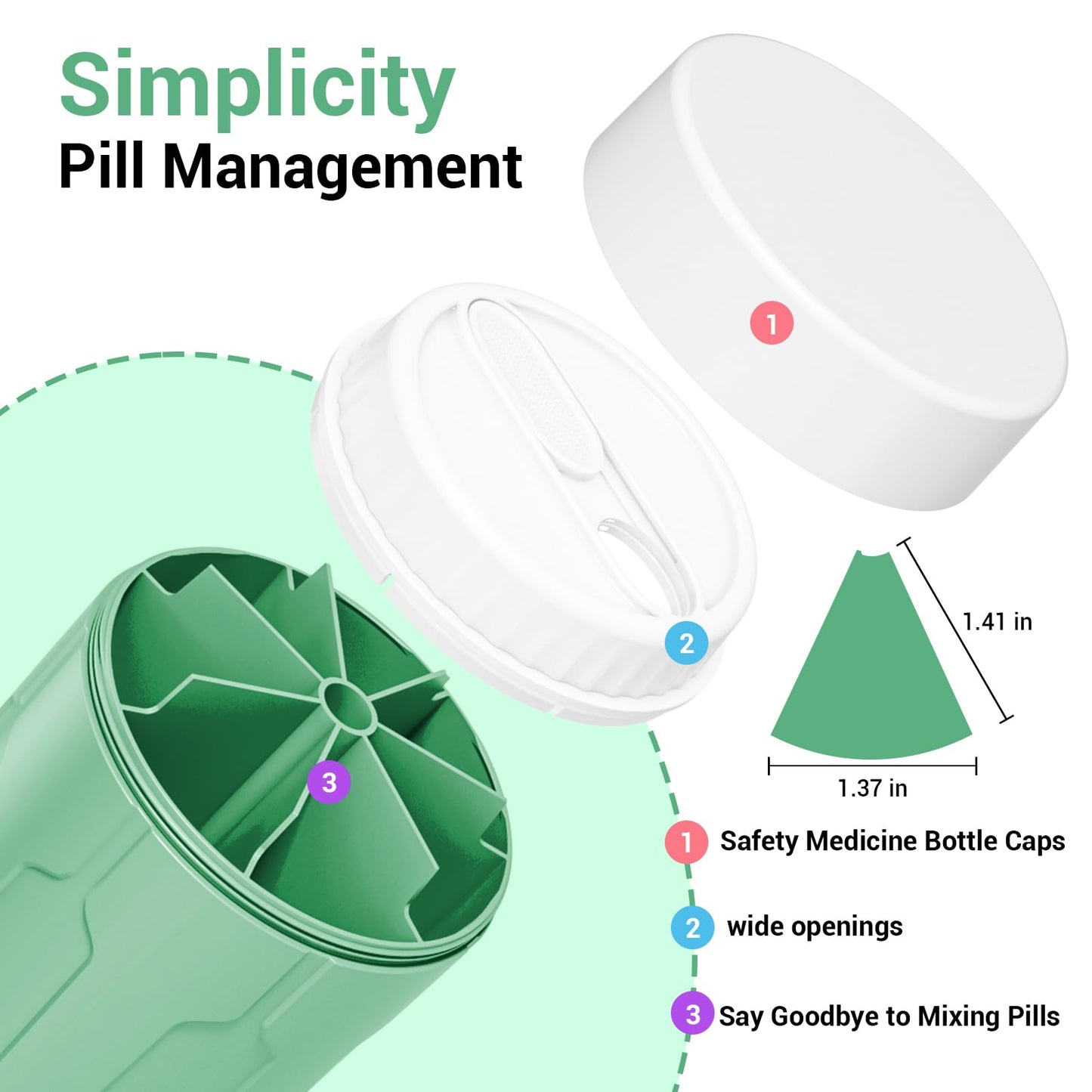 Extra Large Supplement Organizer,Betife Daily Weekly Pill Organizer Bottle, Pill Dispenser with 7 Large Compartments, Organizer to Hold Monthly Vitamin or Medication,Includes 21 Pcs Labels(Green)