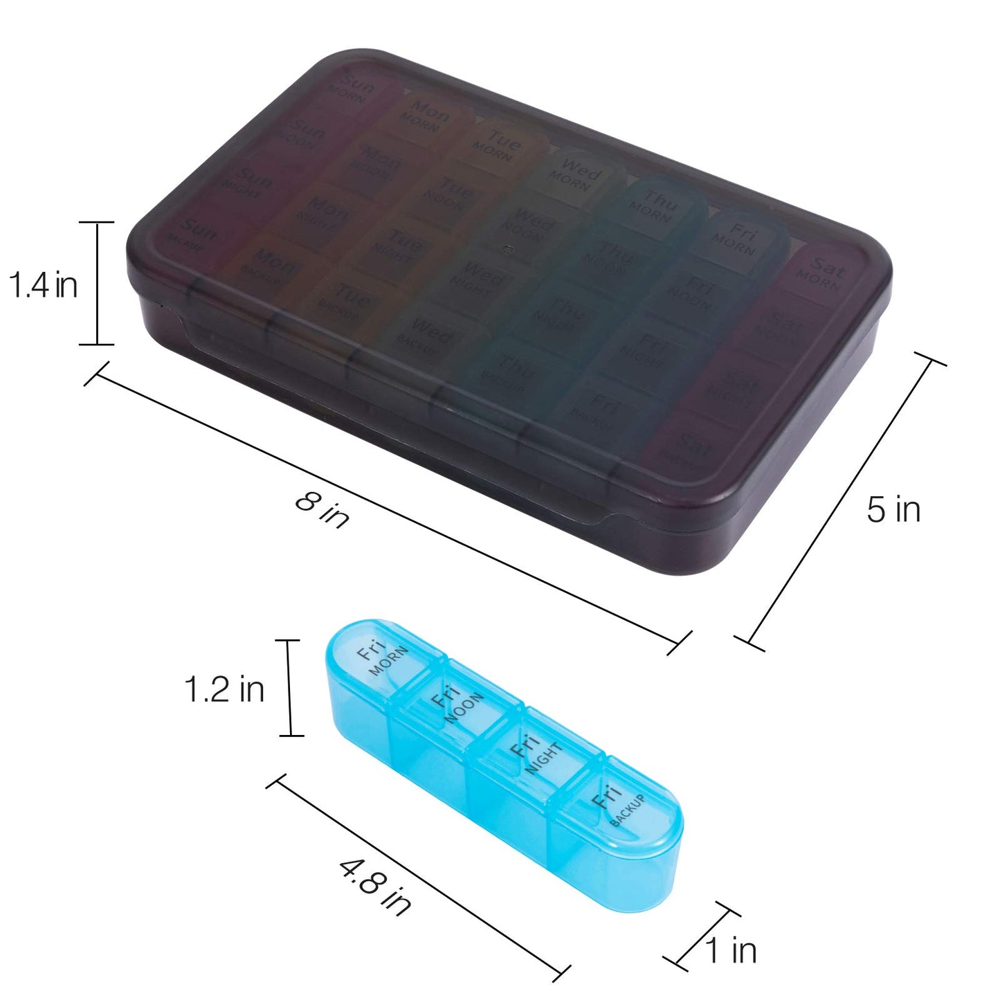 Pill Box 4 Times a Day, Betife Weekly Pill Box Organisers, 7 Day Tablet Organiser, Daily Pill Dispenser 7 Day 4 Compartments, Tablet Box for Medication, Vitamins and Supplements (Black)