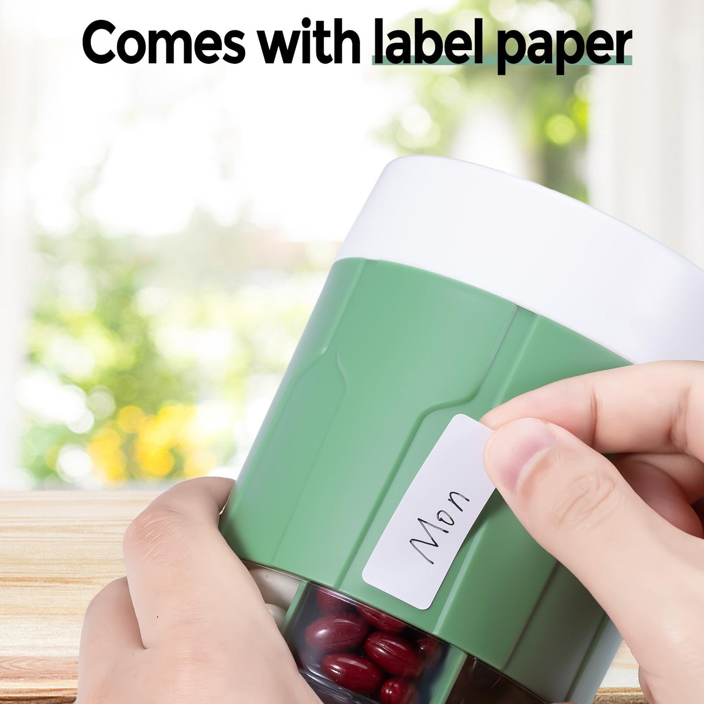 Extra Large Supplement Organizer,Betife Daily Weekly Pill Organizer Bottle, Pill Dispenser with 7 Large Compartments, Organizer to Hold Monthly Vitamin or Medication,Includes 21 Pcs Labels(Green)
