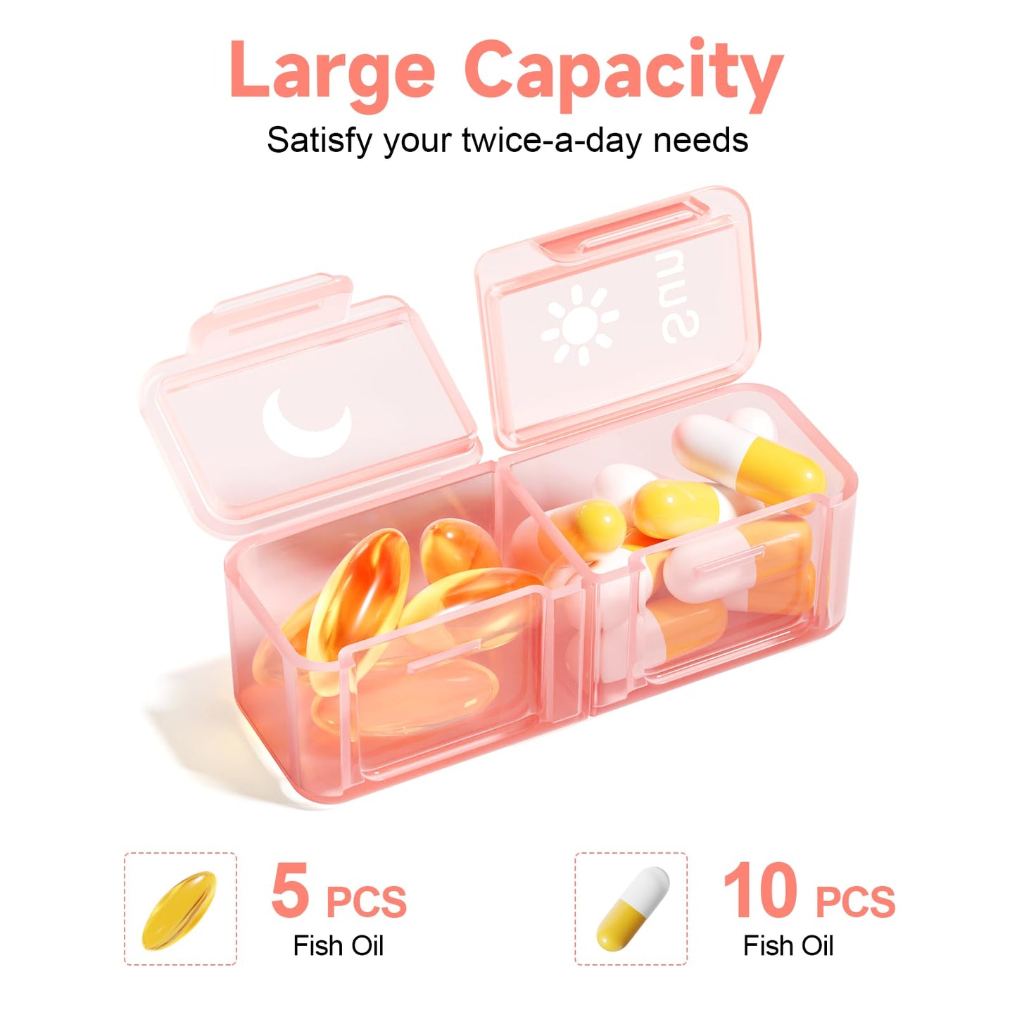 Betife Weekly Pill Organizer 2 Times a Day,7 Day Travel Pill Box,AM/PM pill case for Vitamins, Medication, Supplements and Fish Oils (Pink)