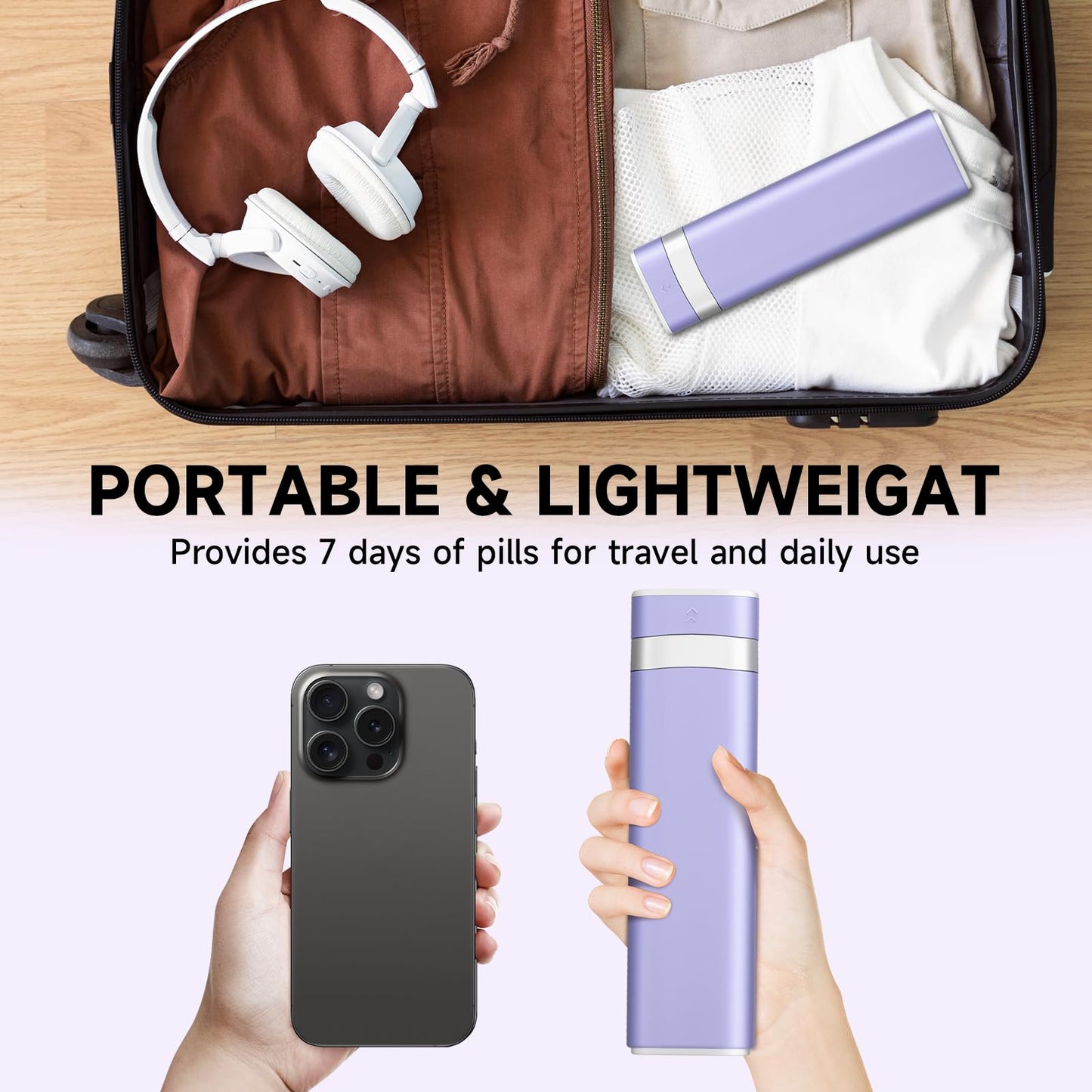 Pill Organizer 7 Day, Betife Daily Pill Box, Weekly Travel Pill Case, Cute Pill Holder to Hold Vitamins, Medicines, Pills, Supplements (Purple)