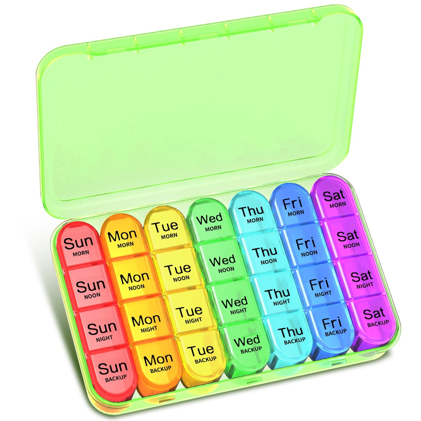 Pill Box 4 Times a Day, Betife Weekly Pill Box Organisers, 7 Day Tablet Organiser, Daily Pill Dispenser 7 Day 4 Compartments, Tablet Box for Medication, Vitamins and Supplements (Green)