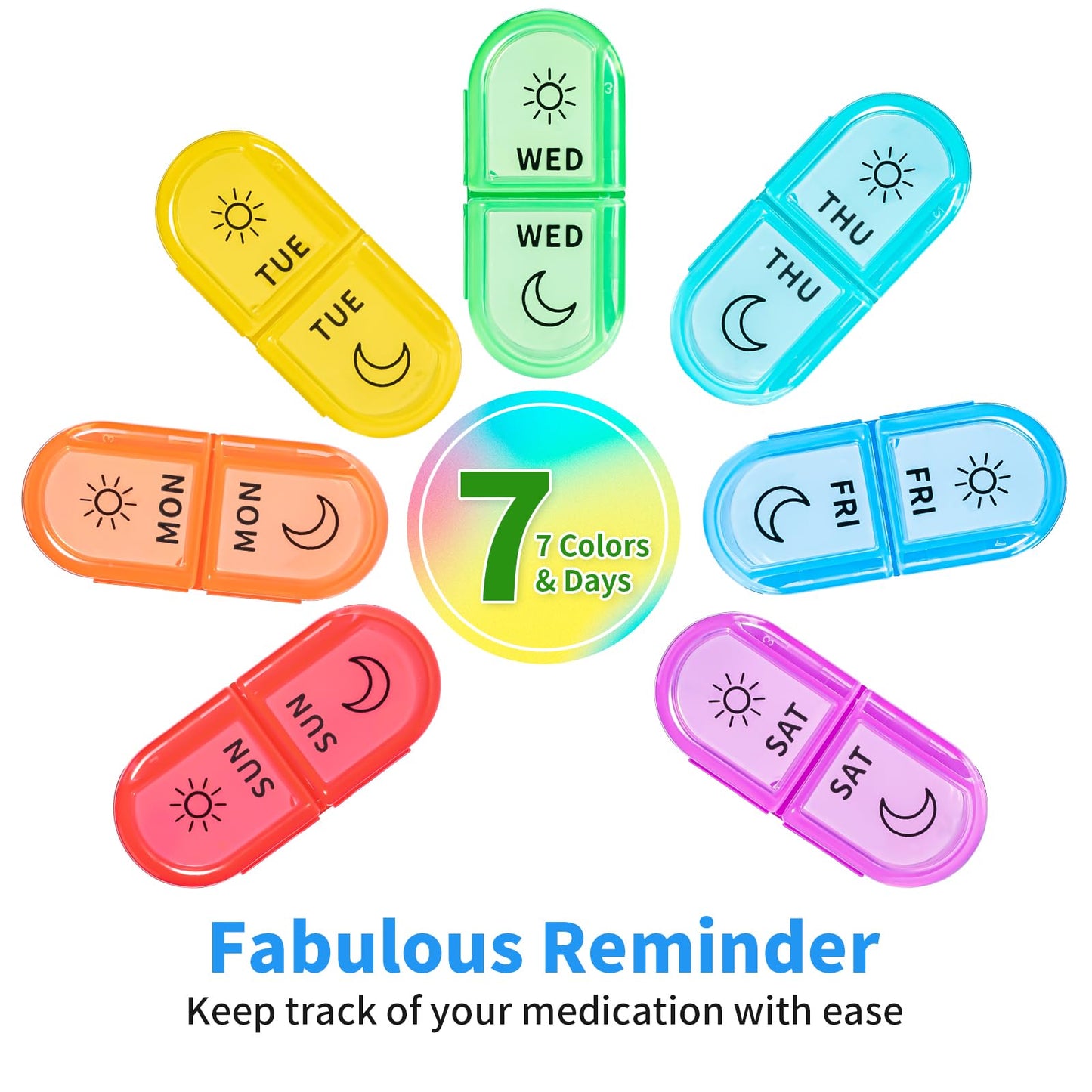 Betife Weekly Pill Organizer 2 Times a Day, 7 Day Pill Box AM PM, Portable Travel Pill Case, Daily Pill Container Day and Night, Medicine Organizer for Medication, Vitamin or Supplement(Blue)