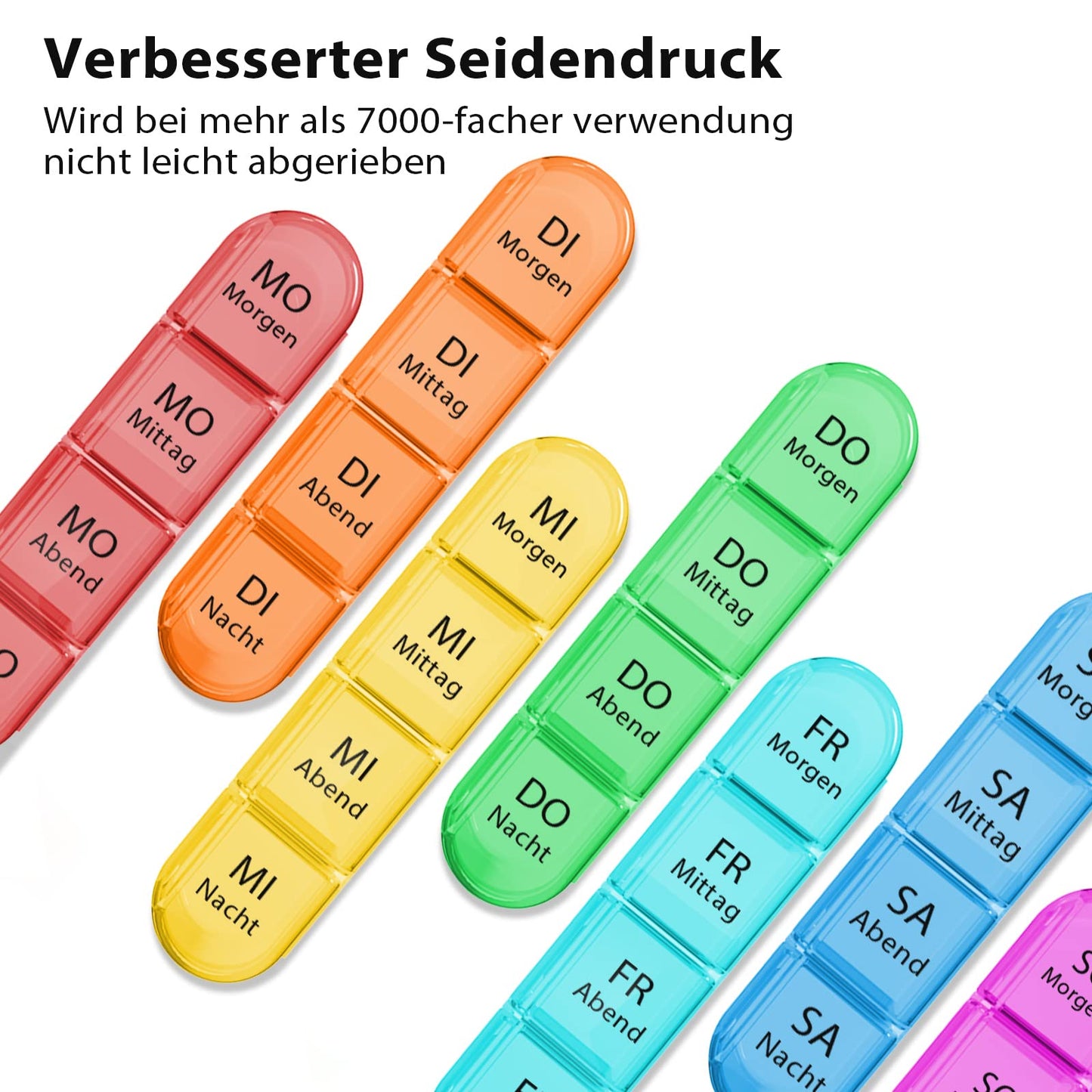 Tablettenbox 7 Tage Morgens Mittags Abends Nachts, Betife Pillendose 7 Tage 4 Fächer, Medikamentenbox 7 Tage, Pillenbox Groß, Tabletten Wochenbox, Pillendose 7 Tage 4 Fächer (Lila)