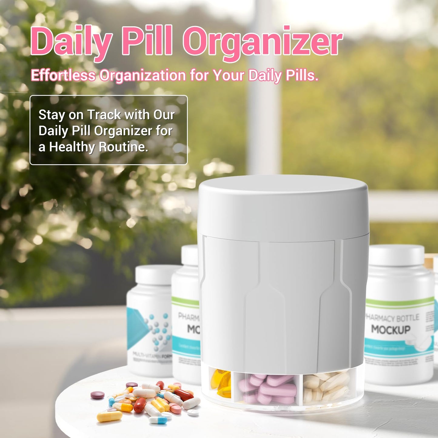 Extra Large Supplement Organizer,Betife Daily Weekly Pill Organizer Bottle, Pill Dispenser with 7 Large Compartments, Organizer to Hold Monthly Vitamin or Medication,Includes 21 Pcs Labels(White)