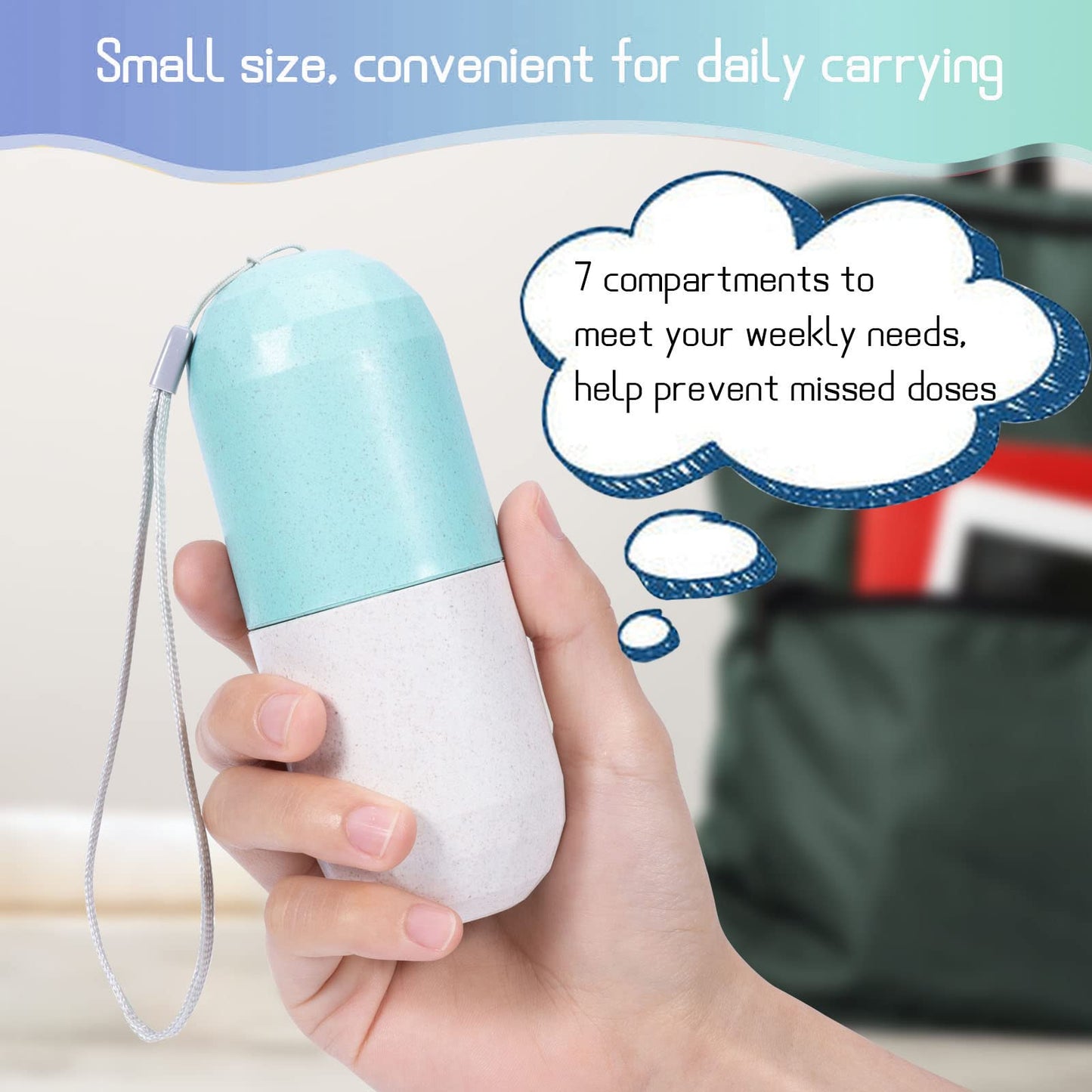 Cute Pill Organizer 7 Day, Weekly Pill Cases Box Waterproof MoistureProof,Travel Weekly Pill Box Case Portable Design to Hold Vitamins