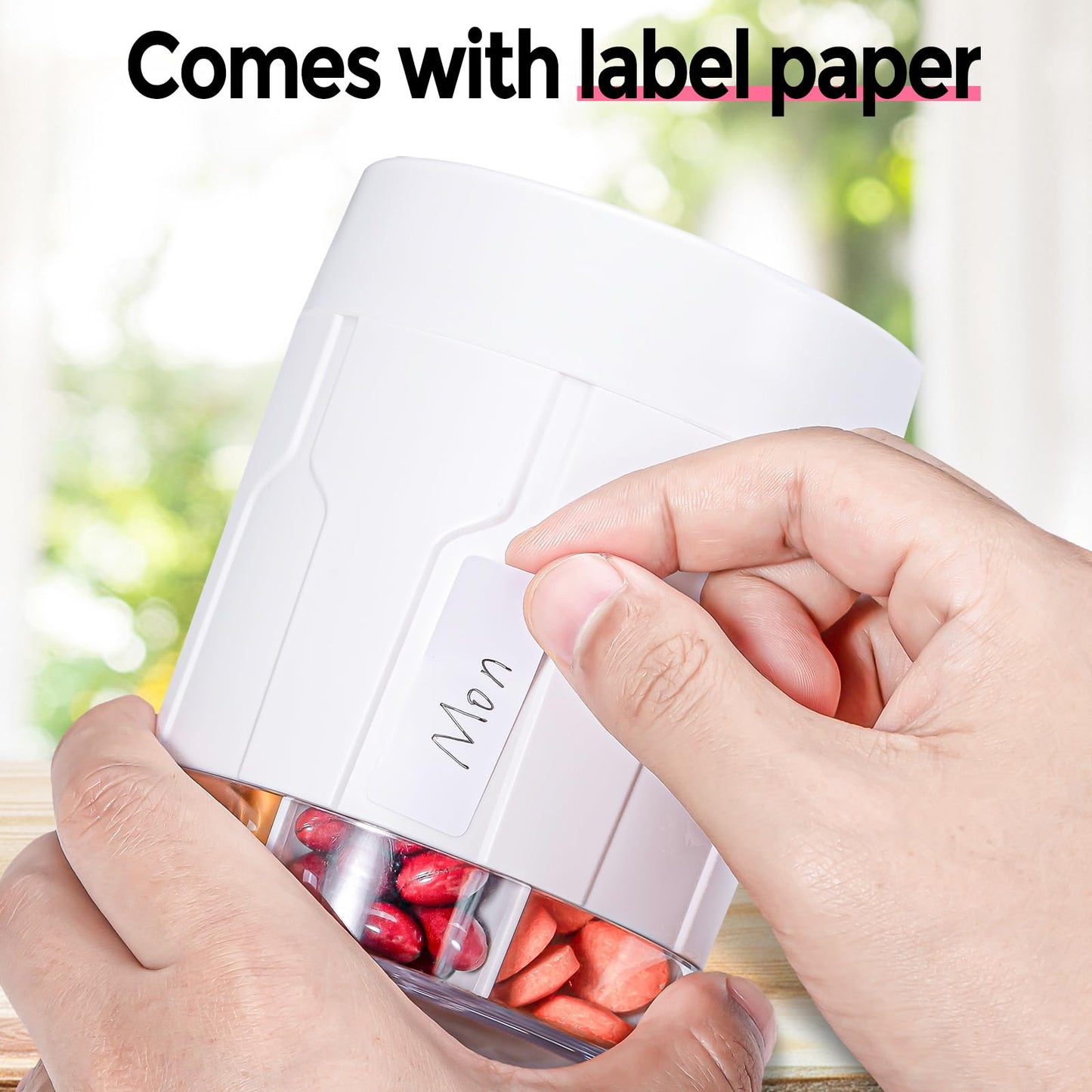 Extra Large Supplement Organizer,Betife Daily Weekly Pill Organizer Bottle, Pill Dispenser with 7 Large Compartments, Organizer to Hold Monthly Vitamin or Medication,Includes 21 Pcs Labels(White)