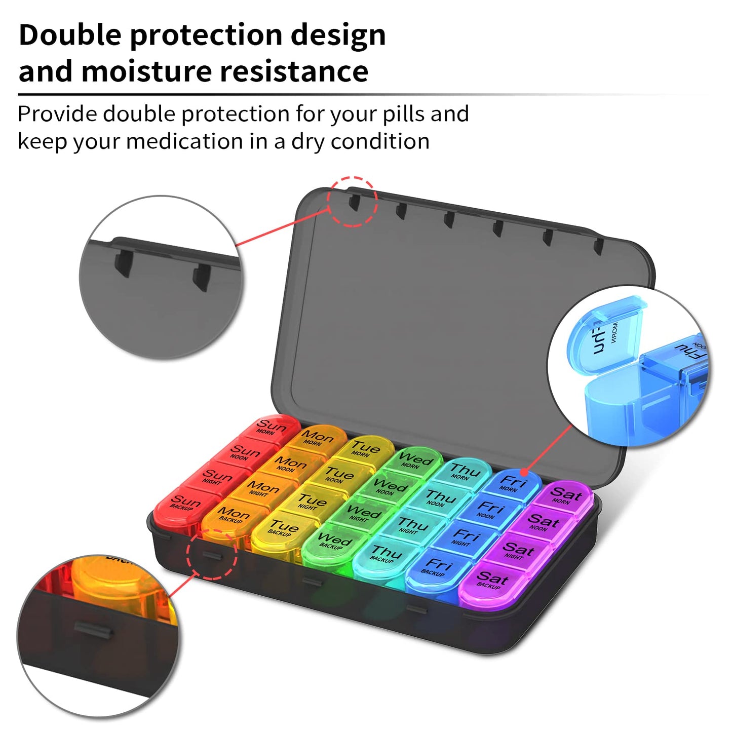Pill Box 4 Times a Day, Betife Weekly Pill Box Organisers, 7 Day Tablet Organiser, Daily Pill Dispenser 7 Day 4 Compartments, Tablet Box for Medication, Vitamins and Supplements (Black)