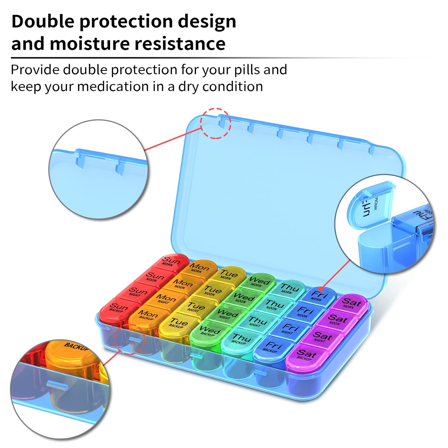 Pill Box 4 Times a Day, Betife Weekly Pill Box Organisers, 7 Day Tablet Organiser, Daily Pill Dispenser 7 Day 4 Compartments, Tablet Box for Medication, Vitamins and Supplements (Blue)