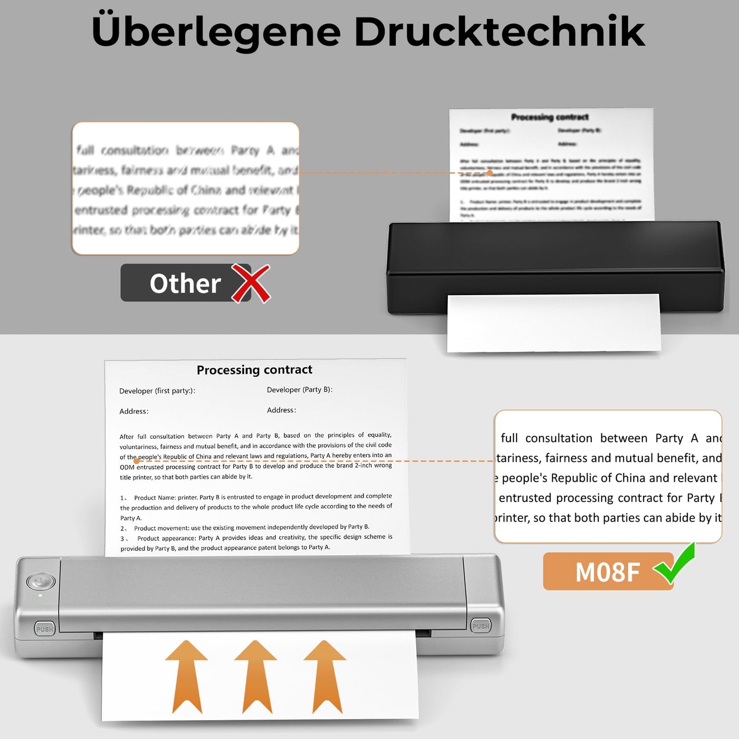 Betife Tragbarer Mobiler Drucker A4 Bluetooth Mini Drucker für die Reise, Kabelloser Thermodrucker ohne patronen unterstützt Thermopapier 210 x 297mm, Kompatibel mit Android iOS Mac (Silber)