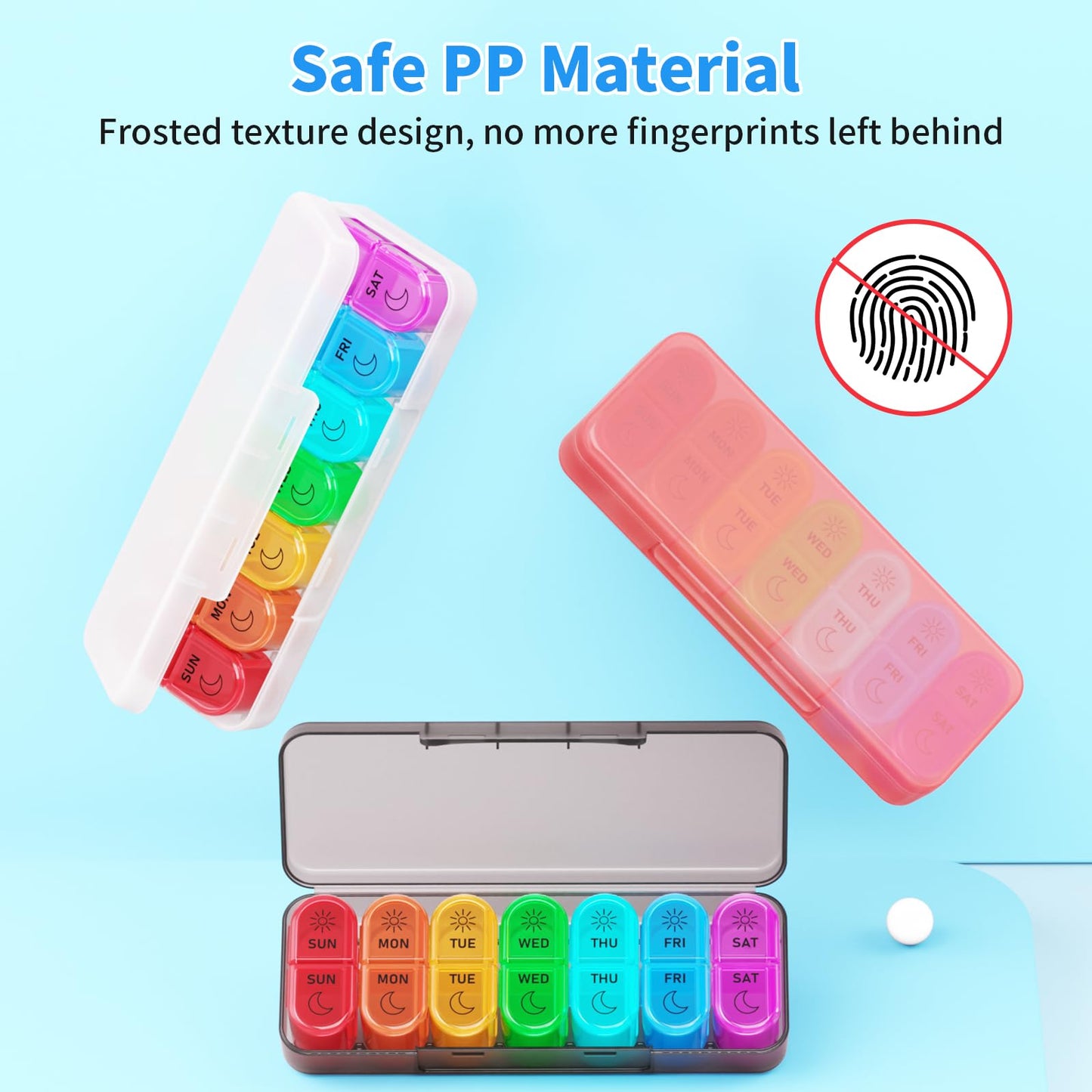 Betife Weekly Pill Organizer 2 Times a Day, 7 Day Pill Box AM PM, Portable Travel Pill Case, Daily Pill Container Day and Night, Medicine Organizer for Medication, Vitamin or Supplement(Blue)
