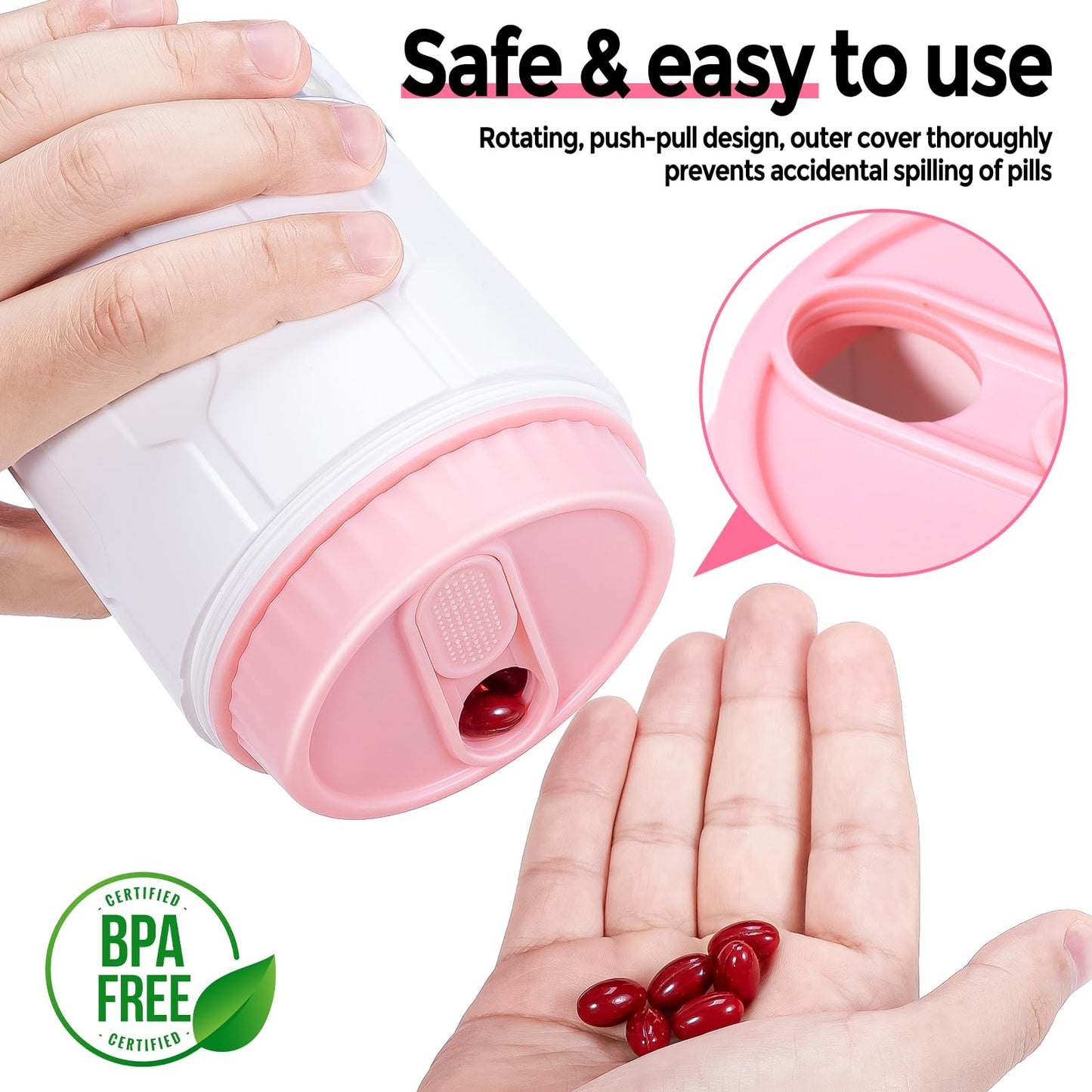 Extra Large Supplement Organizer,Betife Daily Weekly Pill Organizer Bottle, Pill Dispenser with 7 Large Compartments, Organizer to Hold Monthly Vitamin or Medication,Includes 21 Pcs Labels(White)