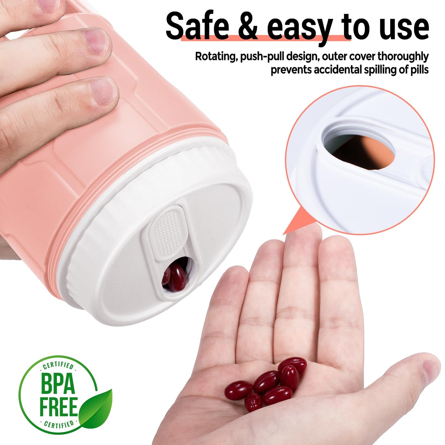 Extra Large Supplement Organizer,Betife Daily Weekly Pill Organizer Bottle, Pill Dispenser with 7 Large Compartments, Organizer to Hold Monthly Vitamin or Medication,Includes 21 Pcs Labels(Pink)
