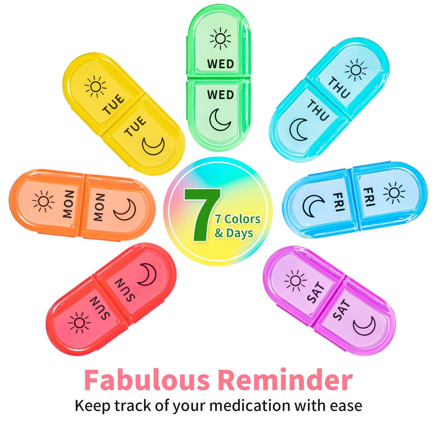 Betife Weekly Pill Organizer 2 Times a Day, 7 Day Pill Box AM PM, Portable Travel Pill Case, Daily Pill Container Day and Night, Medicine Organizer for Medication, Vitamin or Supplement(Pink)