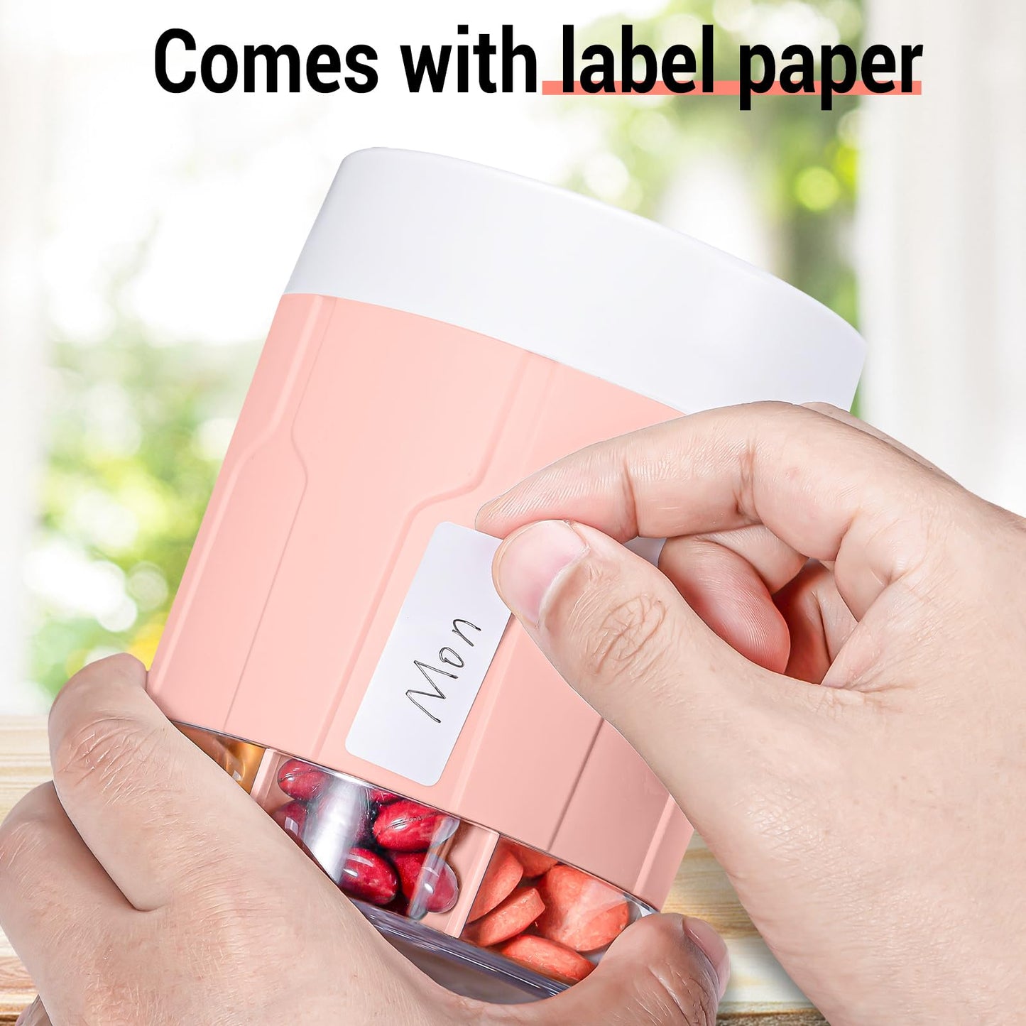 Extra Large Supplement Organizer,Betife Daily Weekly Pill Organizer Bottle, Pill Dispenser with 7 Large Compartments, Organizer to Hold Monthly Vitamin or Medication,Includes 21 Pcs Labels(Pink)