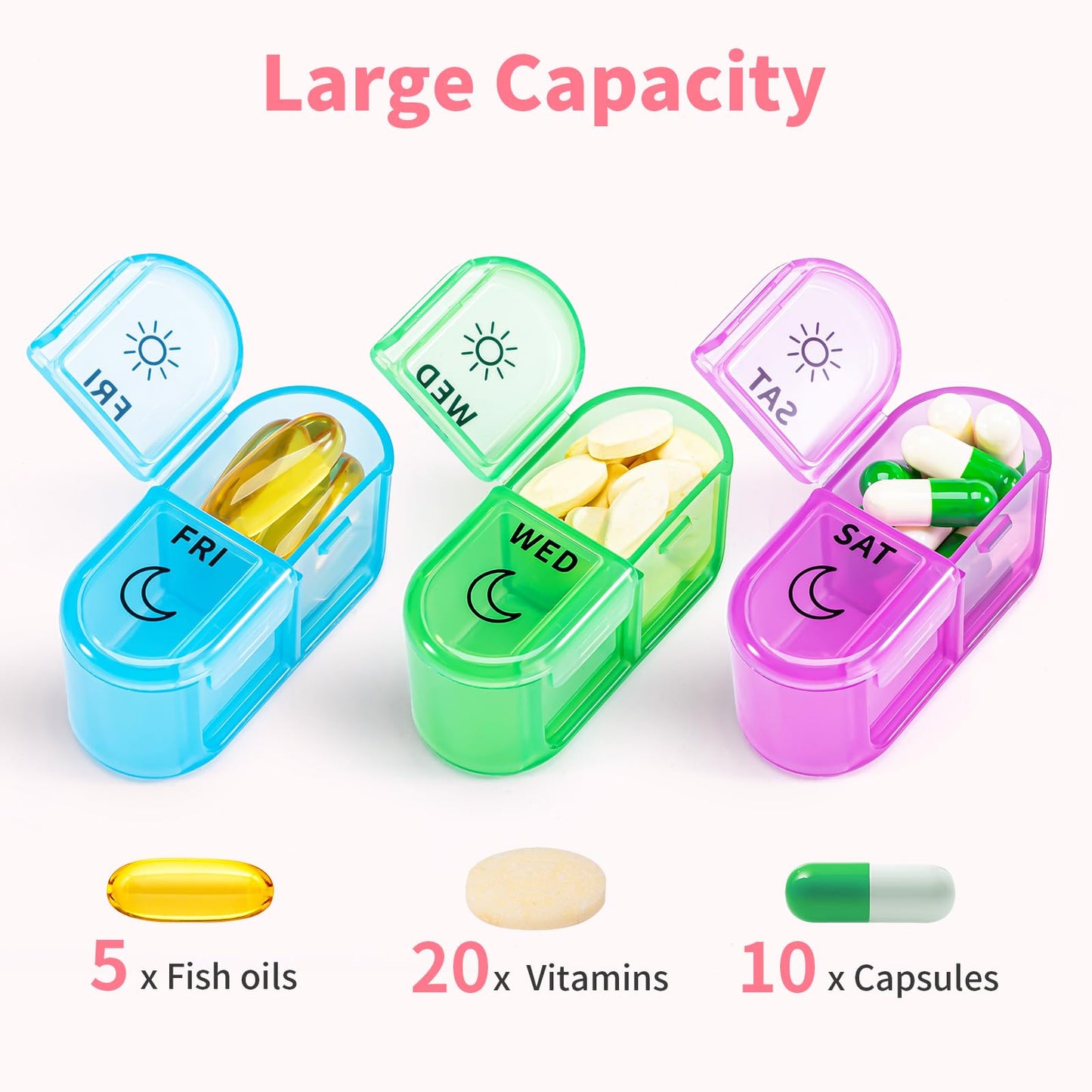 Betife Weekly Pill Organizer 2 Times a Day, 7 Day Pill Box AM PM, Portable Travel Pill Case, Daily Pill Container Day and Night, Medicine Organizer for Medication, Vitamin or Supplement(Pink)
