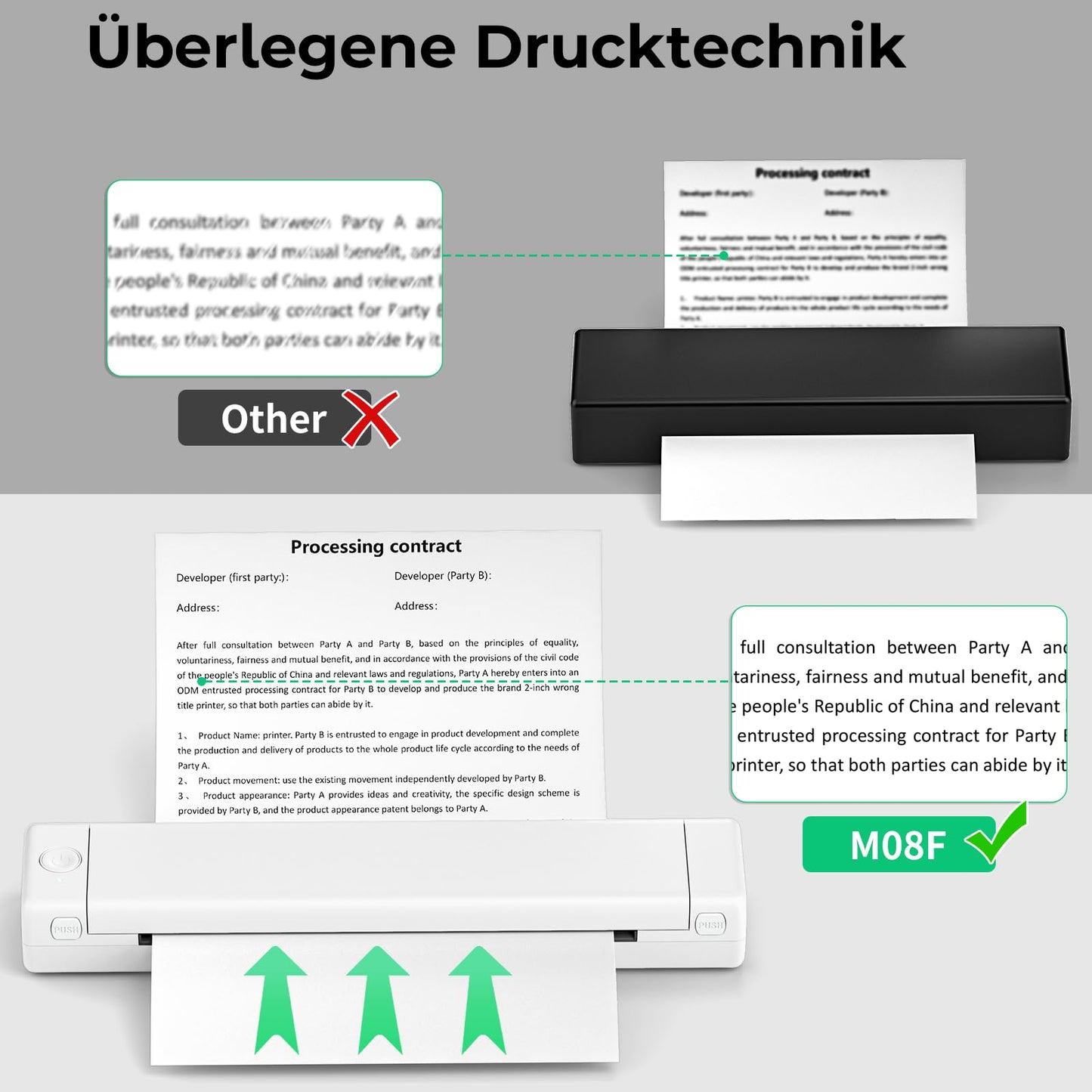 Betife Tragbarer Mobiler Drucker A4 Bluetooth Mini Drucker für die Reise, Kabelloser Thermodrucker ohne patronen unterstützt Thermopapier 210 x 297mm, Kompatibel mit Android iOS Mac (Weiß)