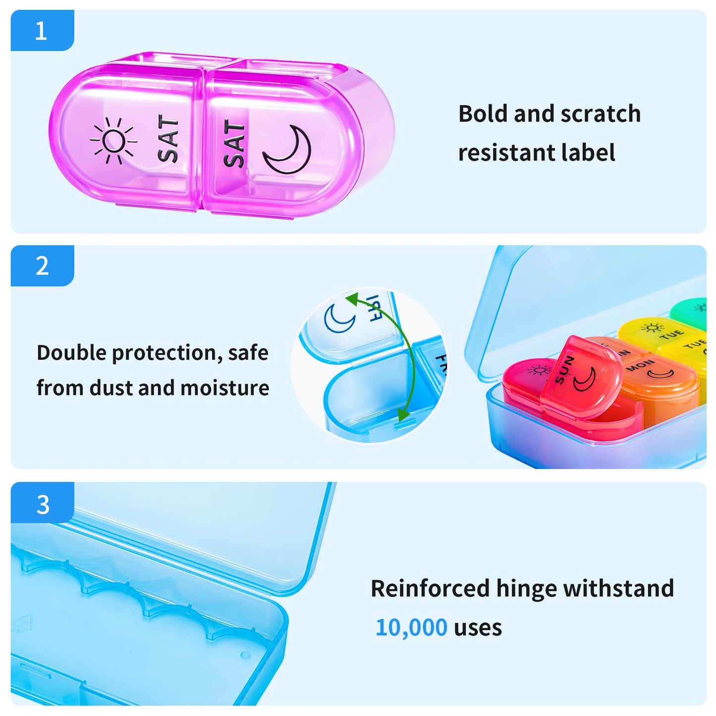 Betife Weekly Pill Organizer 2 Times a Day, 7 Day Pill Box AM PM, Portable Travel Pill Case, Daily Pill Container Day and Night, Medicine Organizer for Medication, Vitamin or Supplement(Blue)