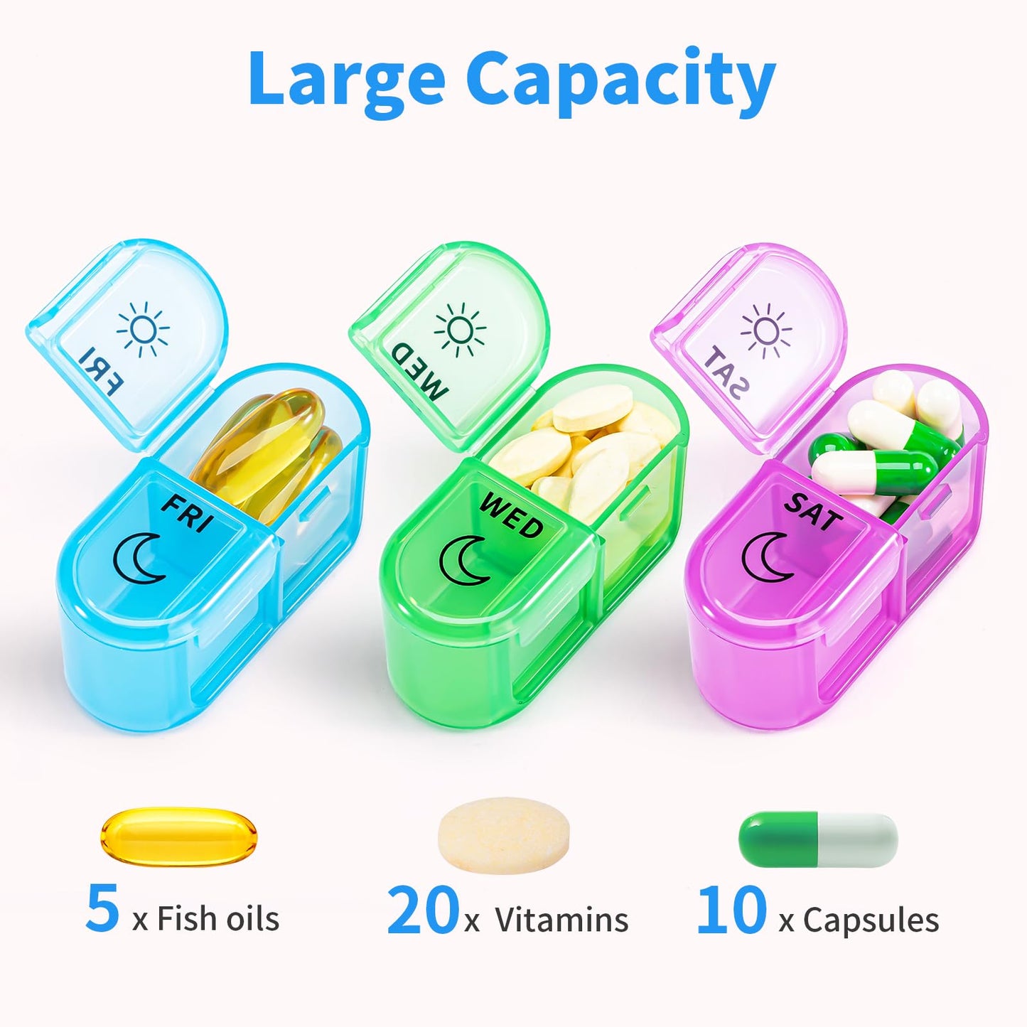 Betife Weekly Pill Organizer 2 Times a Day, 7 Day Pill Box AM PM, Portable Travel Pill Case, Daily Pill Container Day and Night, Medicine Organizer for Medication, Vitamin or Supplement(Blue)