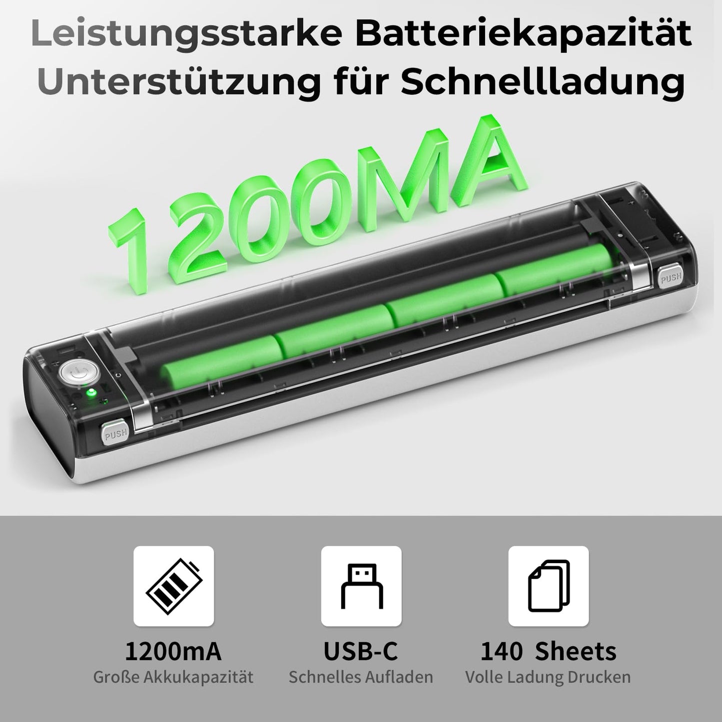 Betife Tragbarer Mobiler Drucker A4 Bluetooth Mini Drucker für die Reise, Kabelloser Thermodrucker ohne patronen unterstützt Thermopapier 210 x 297mm, Kompatibel mit Android iOS Mac (Silber)