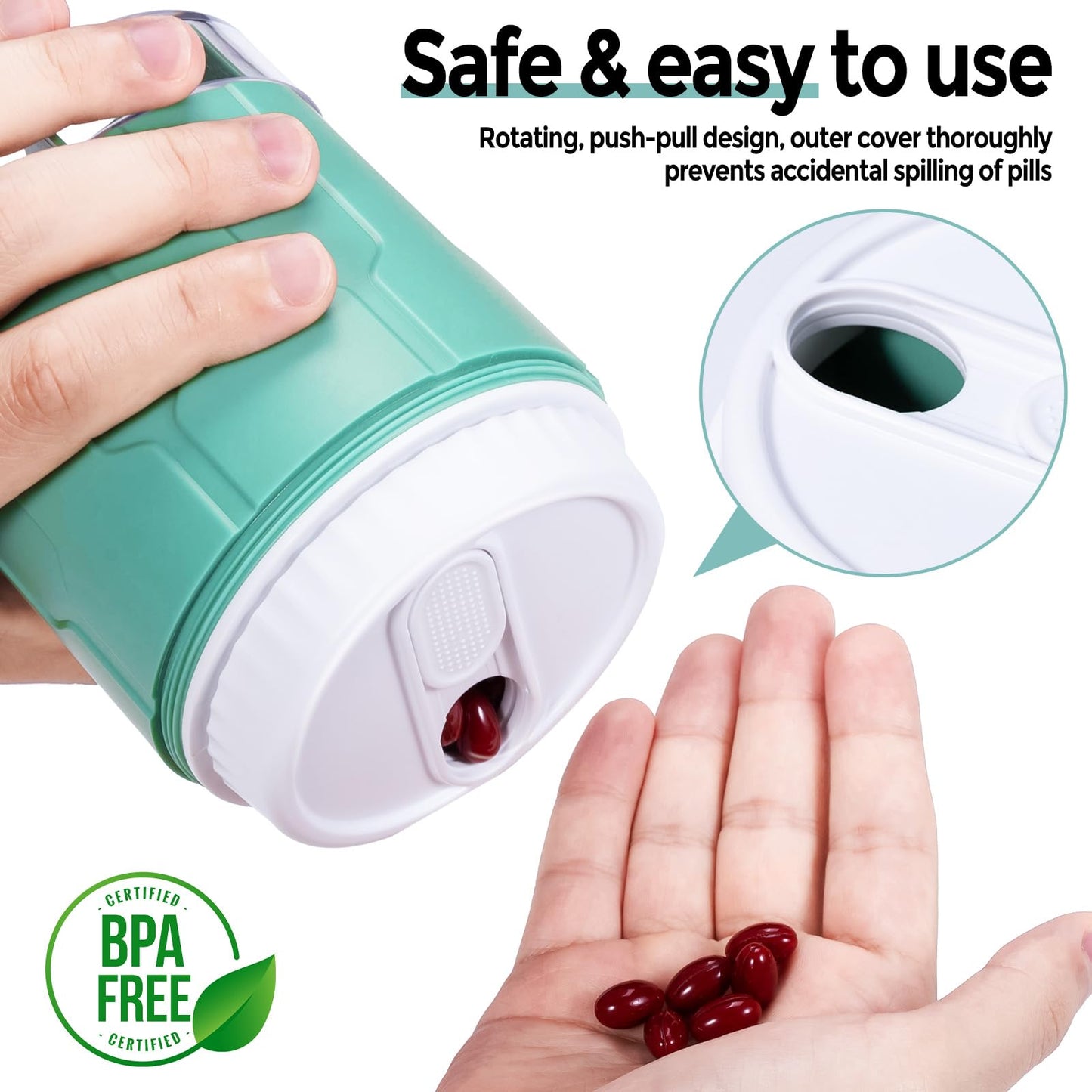Extra Large Supplement Organizer,Betife Daily Weekly Pill Organizer Bottle, Pill Dispenser with 7 Large Compartments, Organizer to Hold Monthly Vitamin or Medication,Includes 21 Pcs Labels (Cyan)