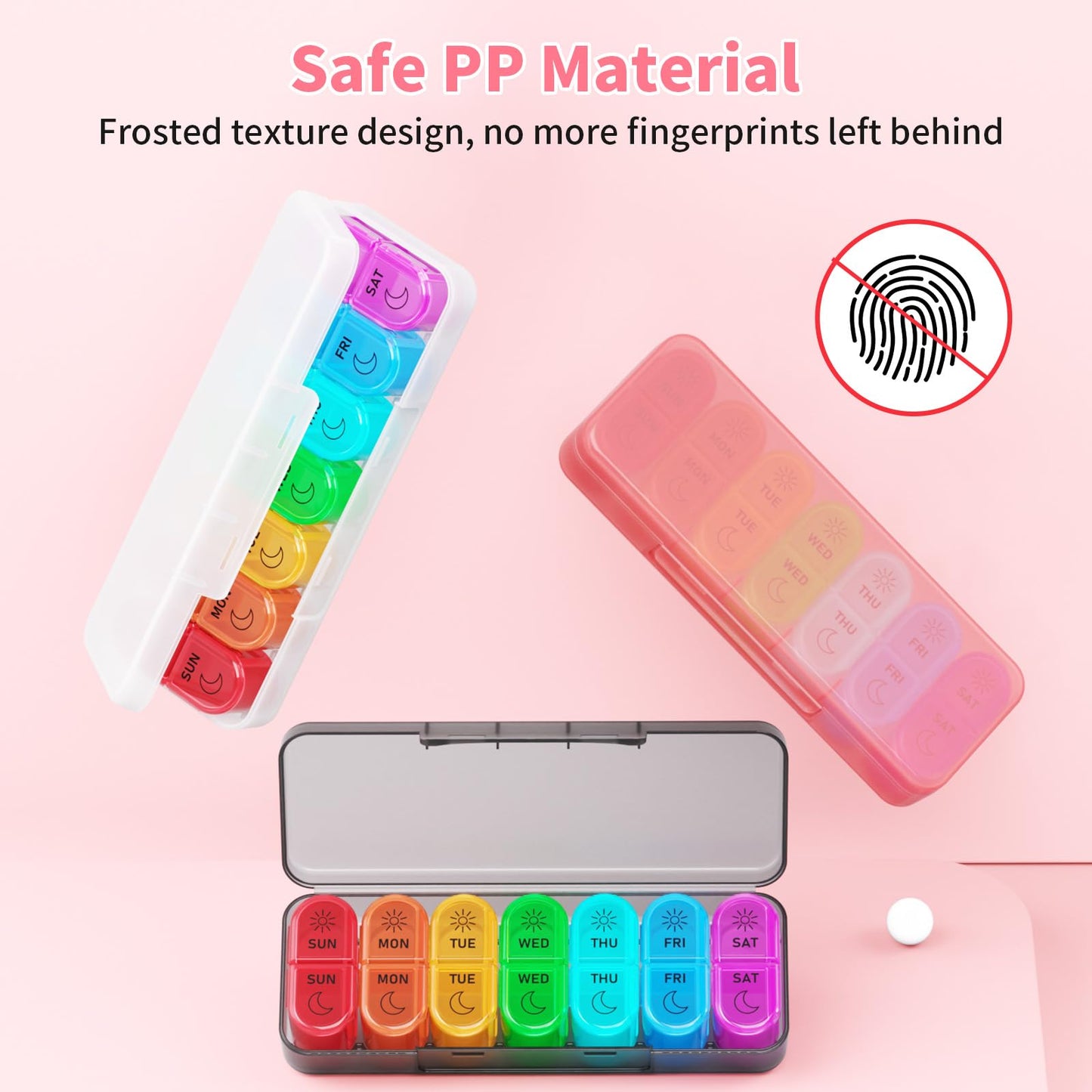 Betife Weekly Pill Organizer 2 Times a Day, 7 Day Pill Box AM PM, Portable Travel Pill Case, Daily Pill Container Day and Night, Medicine Organizer for Medication, Vitamin or Supplement(Pink)
