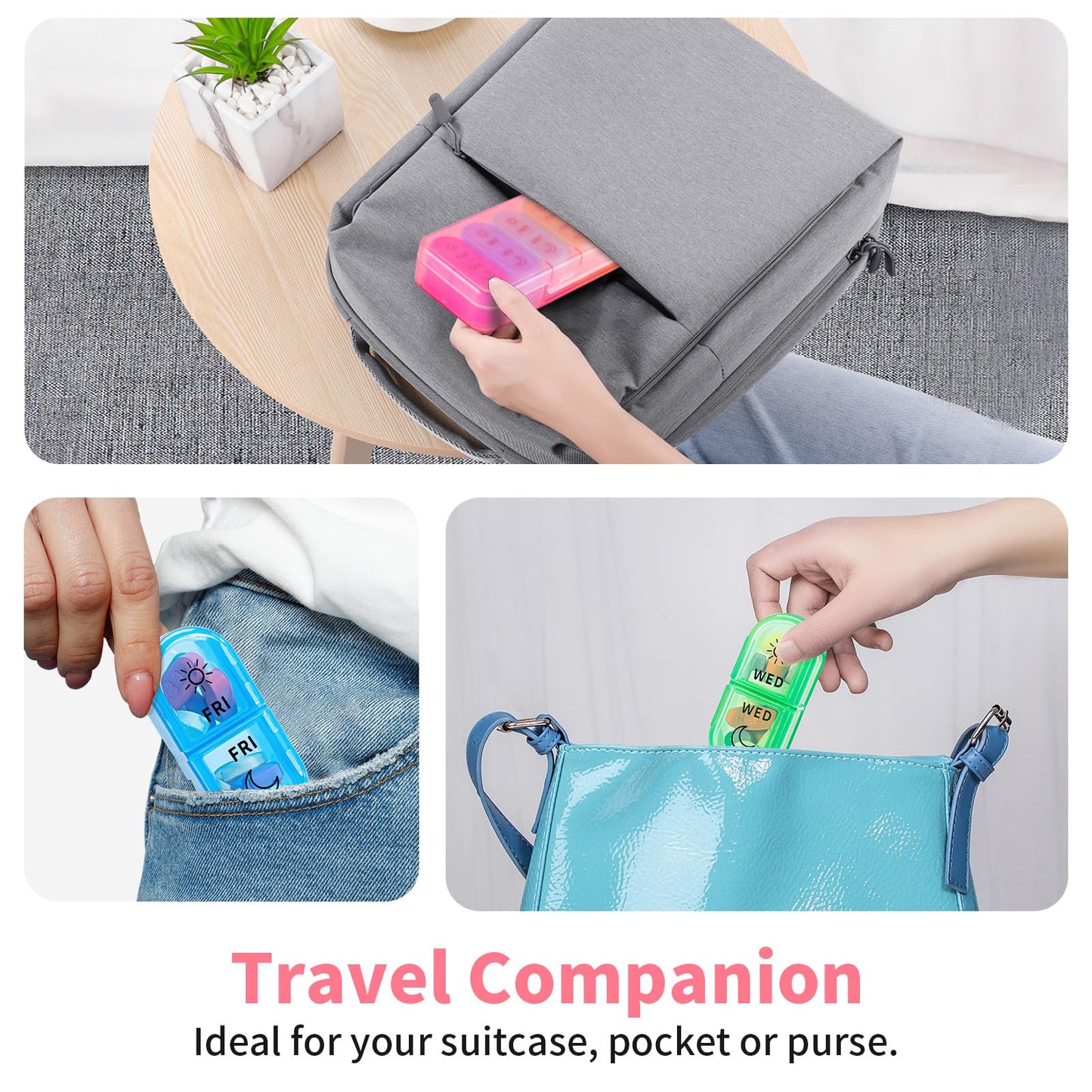 Betife Weekly Pill Organizer 2 Times a Day, 7 Day Pill Box AM PM, Portable Travel Pill Case, Daily Pill Container Day and Night, Medicine Organizer for Medication, Vitamin or Supplement(Pink)