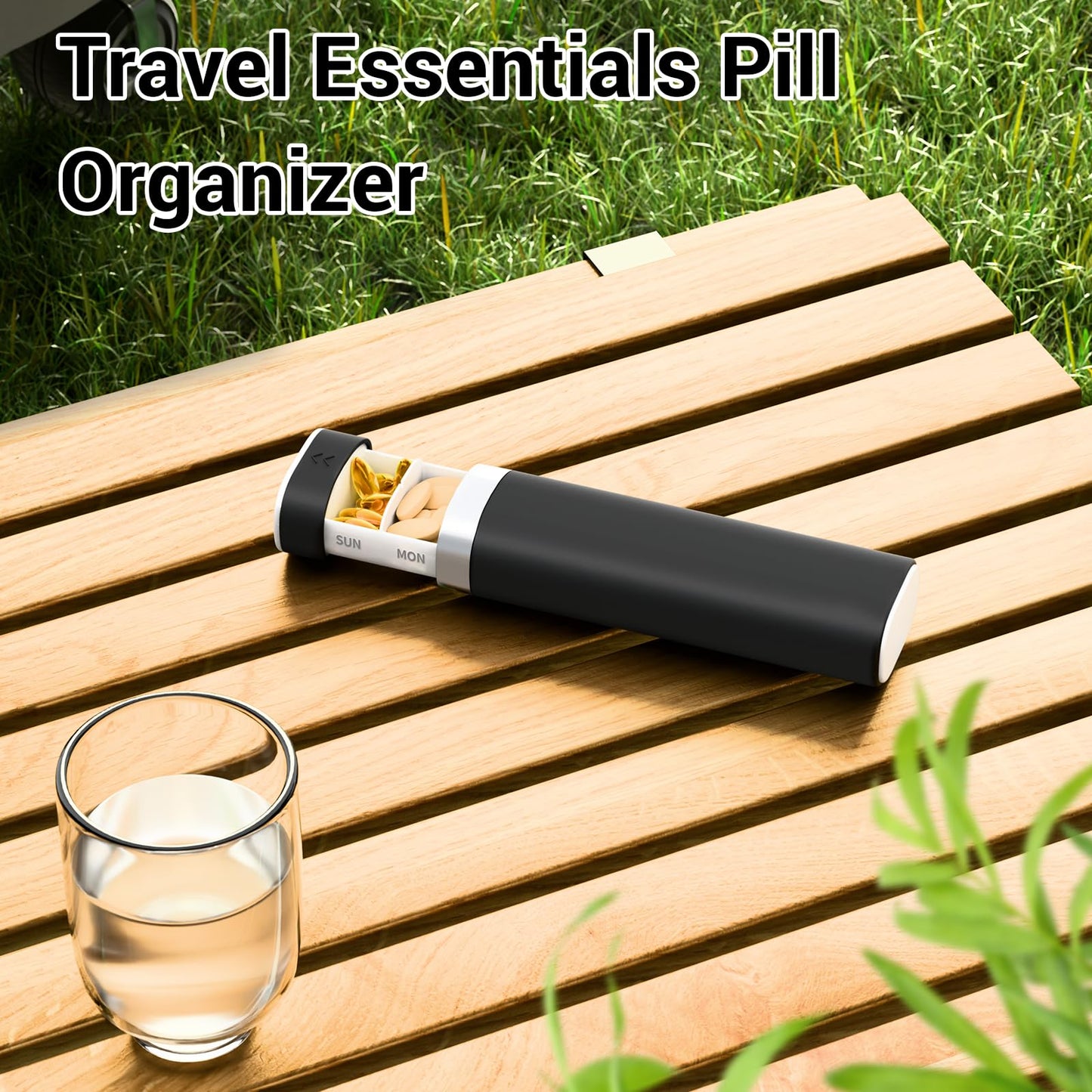 Pill Organizer 7 Day, Betife Daily Pill Box, Weekly Travel Pill Case, Cute Pill Holder to Hold Vitamins, Medicines, Pills, Supplements (Black)