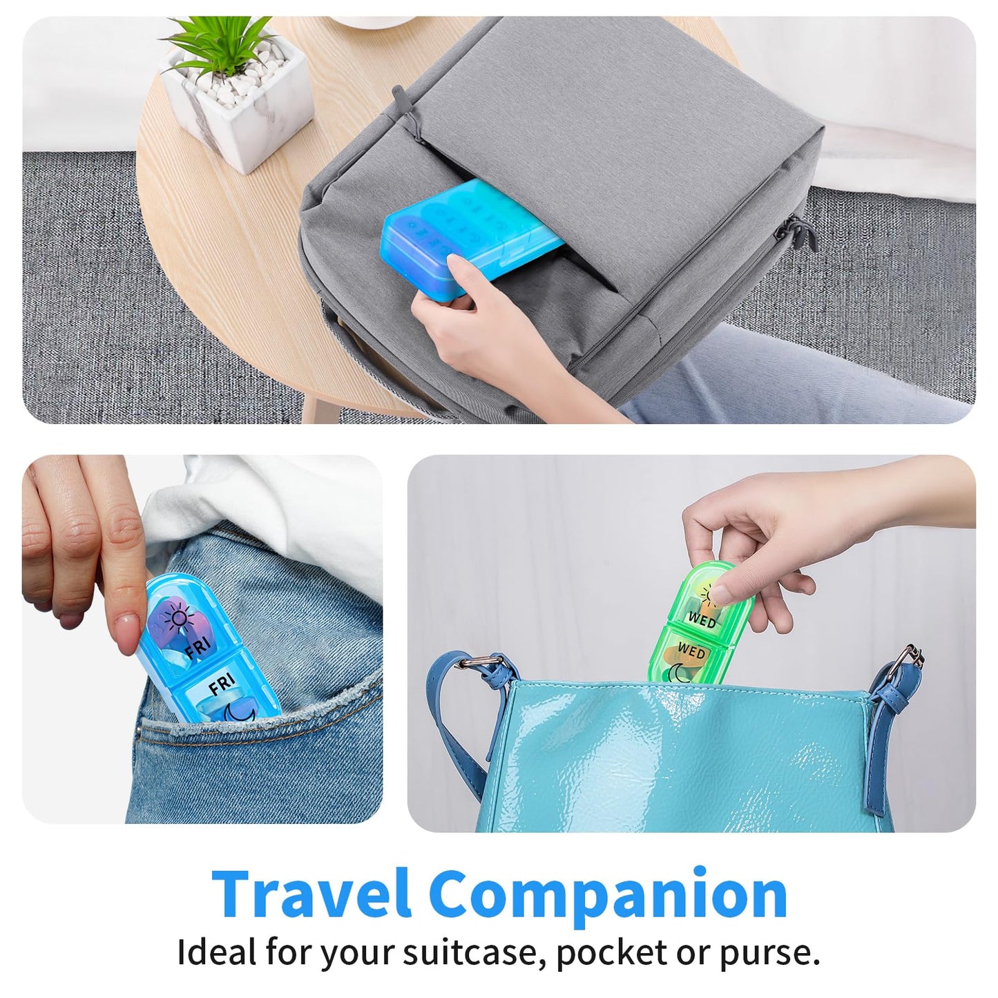 Betife Weekly Pill Organizer 2 Times a Day, 7 Day Pill Box AM PM, Portable Travel Pill Case, Daily Pill Container Day and Night, Medicine Organizer for Medication, Vitamin or Supplement(Blue)