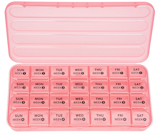 Betife Monthly Pill Organizer 1 Time a Day, 4 Weekly Pill Box Organizer Once a Day, 28 Day Large Pill Case for Travel, 28 Day Daily Medcine Container for Vitamins, Supplement & Medication (Pink)