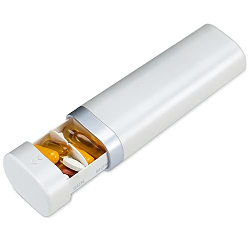 Tablettenbox 7 Tage, Betife Tägliche Pillendose, Wöchentliche Reise Medikamentenbox, Pillenbox für Vitamine, Medikamente, Pillen, Nahrungsergänzungsmittel (Perlweiß)