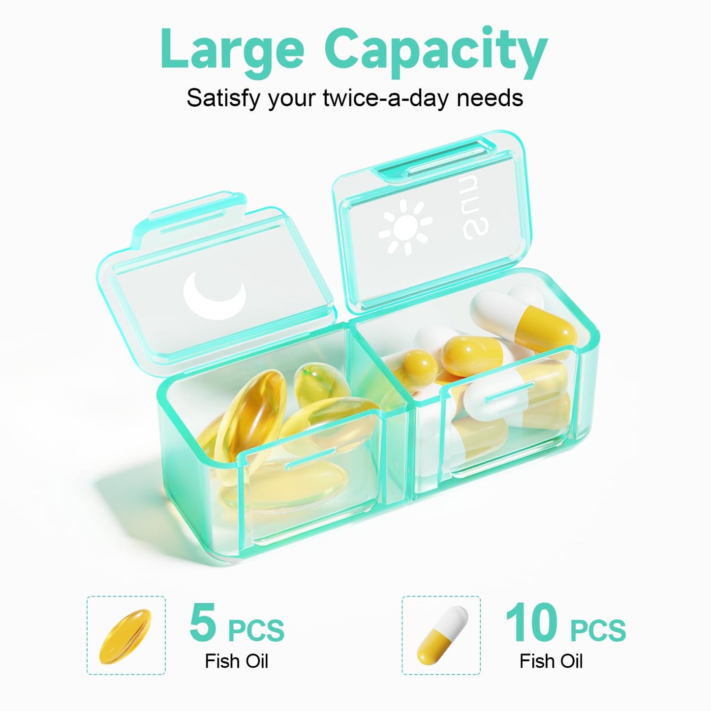 Betife Weekly Pill Organizer 2 Times a Day,7 Day Travel Pill Box,AM/PM Pill case for Vitamins, Medication, Supplements and Fish Oils (Green)