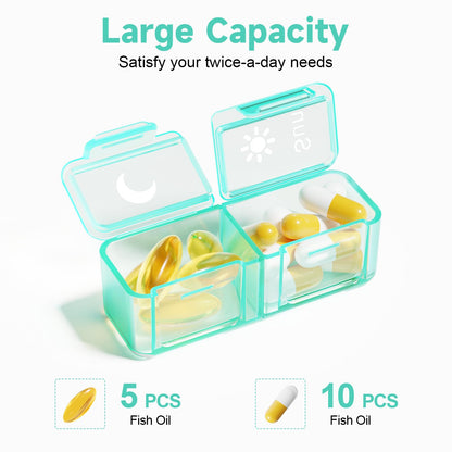 Betife Weekly Pill Organizer 2 Times a Day,7 Day Travel Pill Box,AM/PM Pill case for Vitamins, Medication, Supplements and Fish Oils (Green)