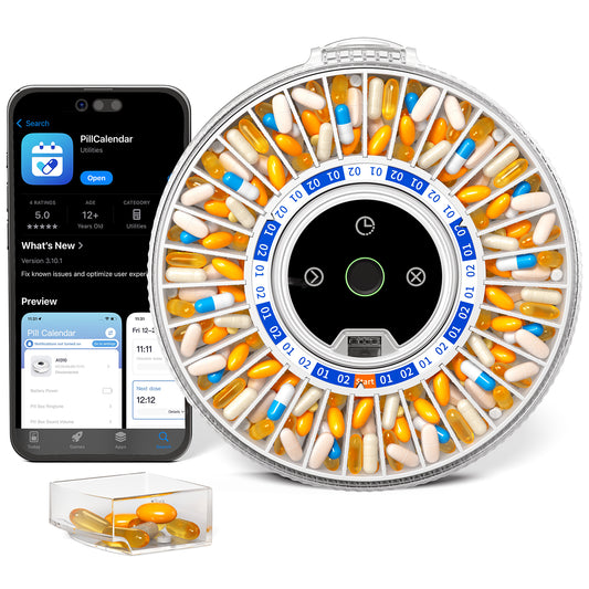 Betife Automatic Pill Dispenser for Elderly with Alarm – 31-Day Smart Bluetooth Pill Box, App Support, Fingerprint + Key Dual Lock, Arthritis-Easy Open, Plug-in/Battery Backup, Monthly Timer Dispenser