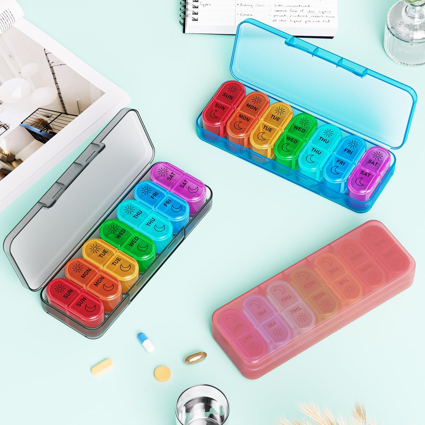 Betife AM PM Pill Organizer 7 Day, Weekly Pill Organizer 2 Times a Day, Daily Pill Box AM PM, Portable Travel Medicine Case, Day and Night Pill Container for Medication, Vitamin or Supplement(Black)