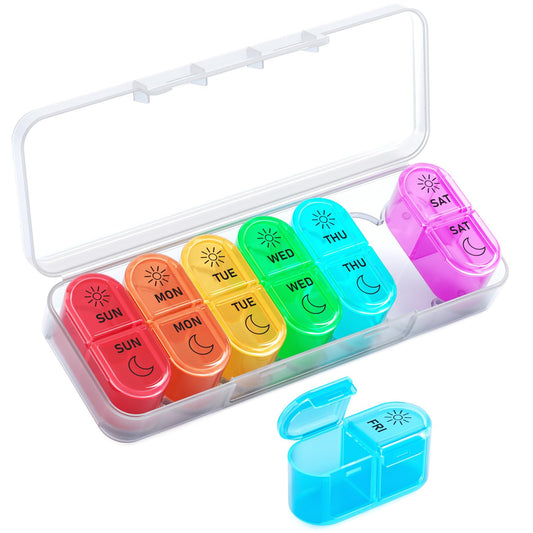 Betife Weekly Pill Organizer 2 Times a Day, 7 Day Pill Box AM PM, Portable Travel Pill Case, Daily Pill Container Day and Night, Medicine Organizer for Medication, or Supplement (White)