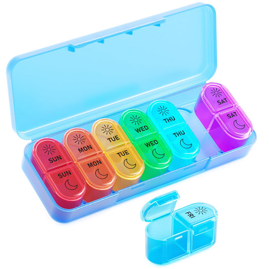 Betife Weekly Pill Organizer 2 Times a Day, 7 Day Pill Box AM PM, Portable Travel Pill Case, Daily Pill Container Day and Night, Medicine Organizer for Medication, Vitamin or Supplement(Blue)