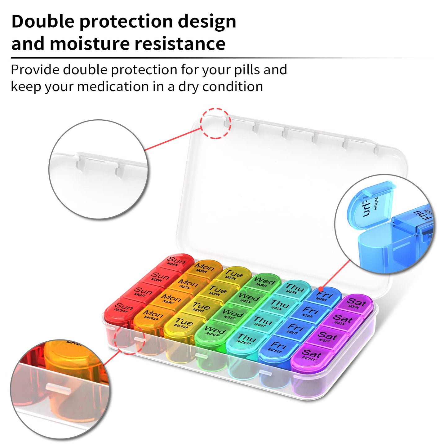 Pill Box 4 Times a Day, Betife Weekly Pill Box Organisers, 7 Day Tablet Organiser, Daily Pill Dispenser 7 Day 4 Compartments, Tablet Box for Medication, Vitamins and Supplements (Transparent)