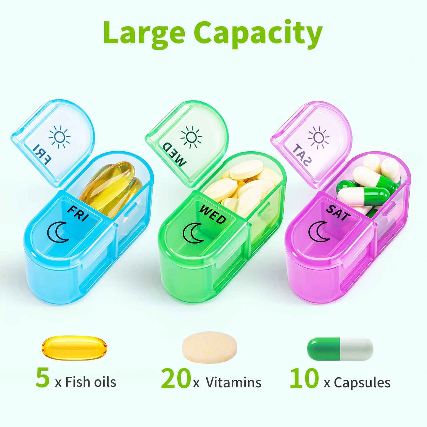 Betife AM PM Pill Organizer 7 Day, Weekly Pill Organizer 2 Times a Day, Daily Pill Box AM PM, Portable Travel Medicine Case, Day and Night Pill Container for Medication, Vitamin or Supplement(Black)