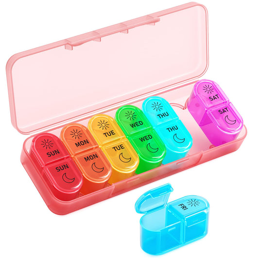 Betife Weekly Pill Organizer 2 Times a Day, 7 Day Pill Box AM PM, Portable Travel Pill Case, Daily Pill Container Day and Night, Medicine Organizer for Medication, Vitamin or Supplement(Pink)